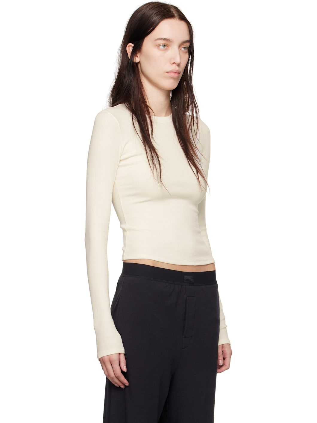 Off-White Cotton Rib Long Sleeve T-shirt - 2