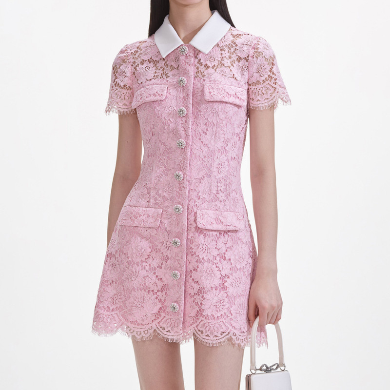 Pink Lace Collared Mini Dress 4