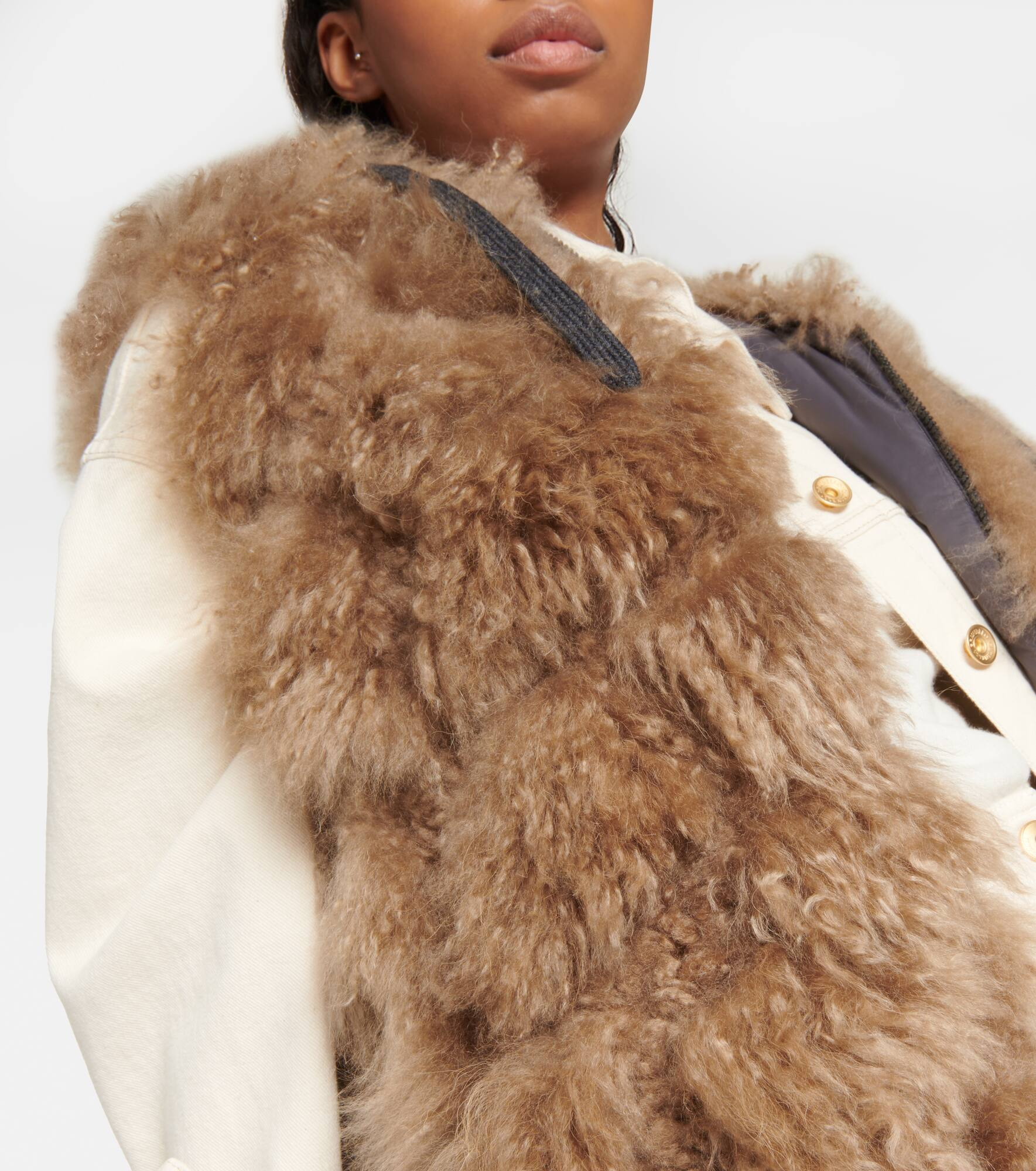 Cashmere shearling hooded vest - 4
