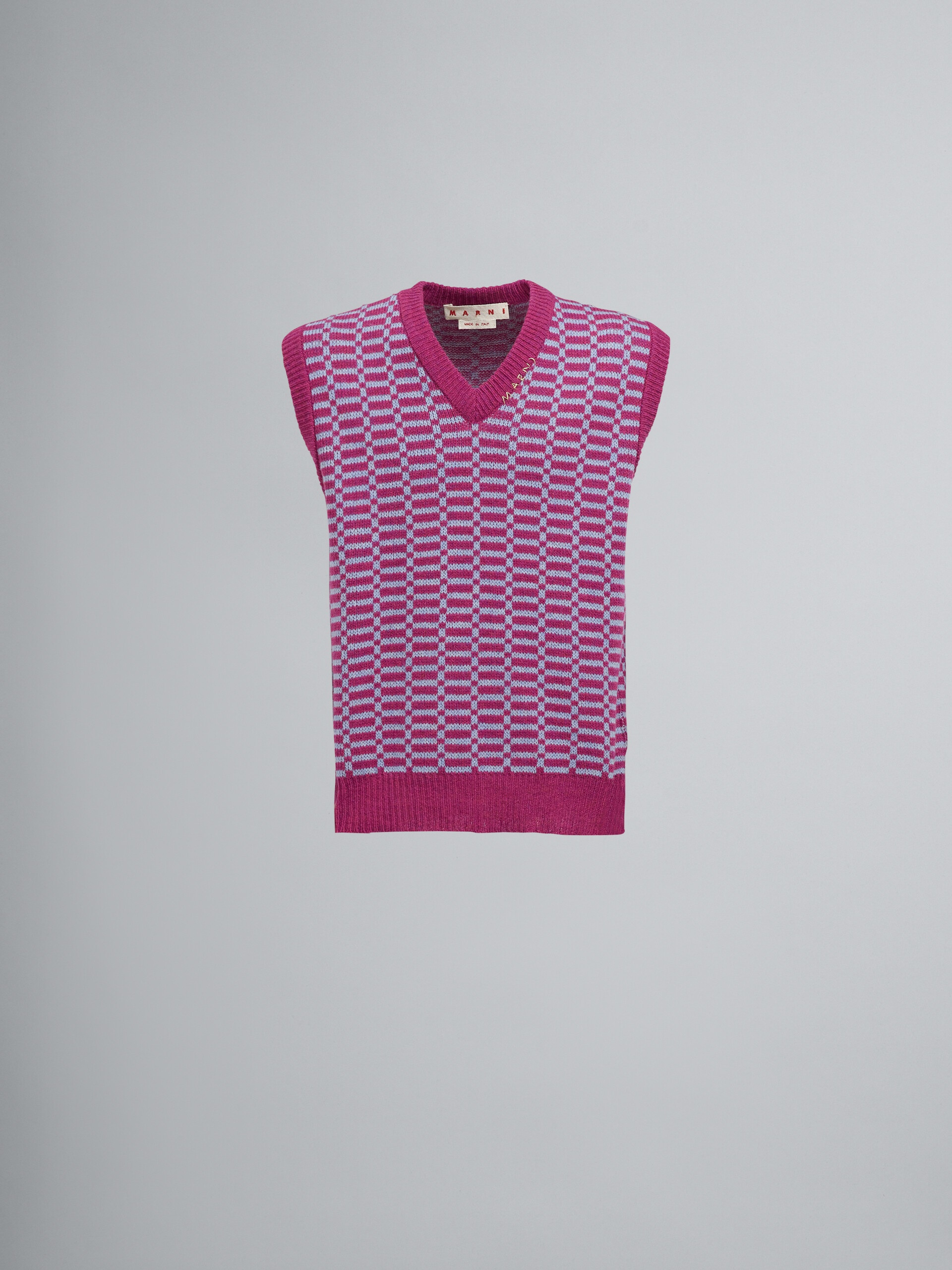 PINK SHETLAND WOOL V-NECK VEST - 1
