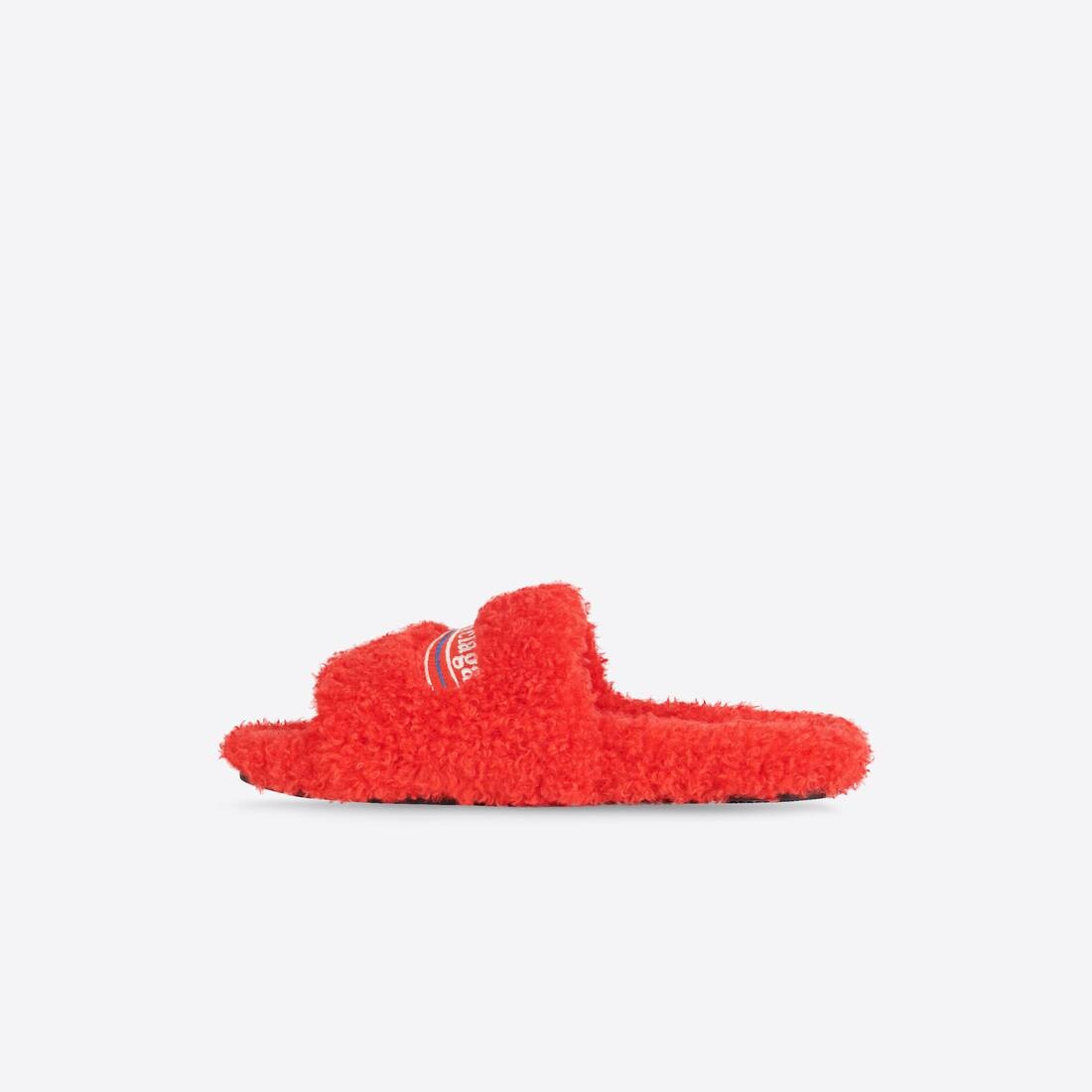 Women's Furry Slide Sandal in Red/white/red - 4