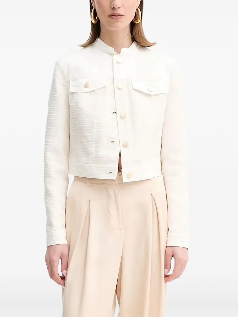 textured cropped jacket - 1