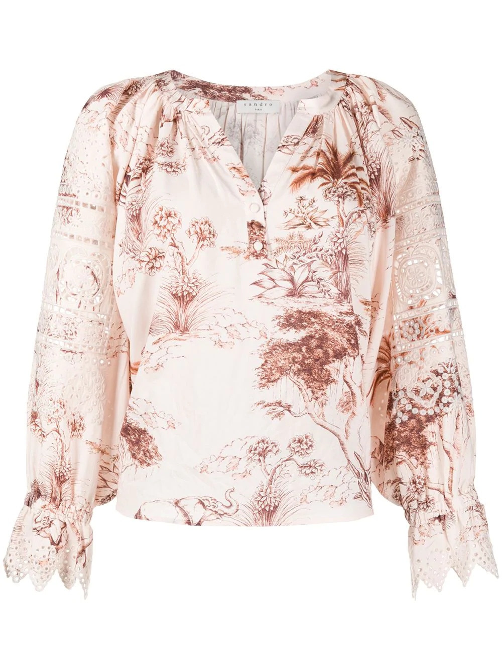 foliage print cut-out detail blouse - 1