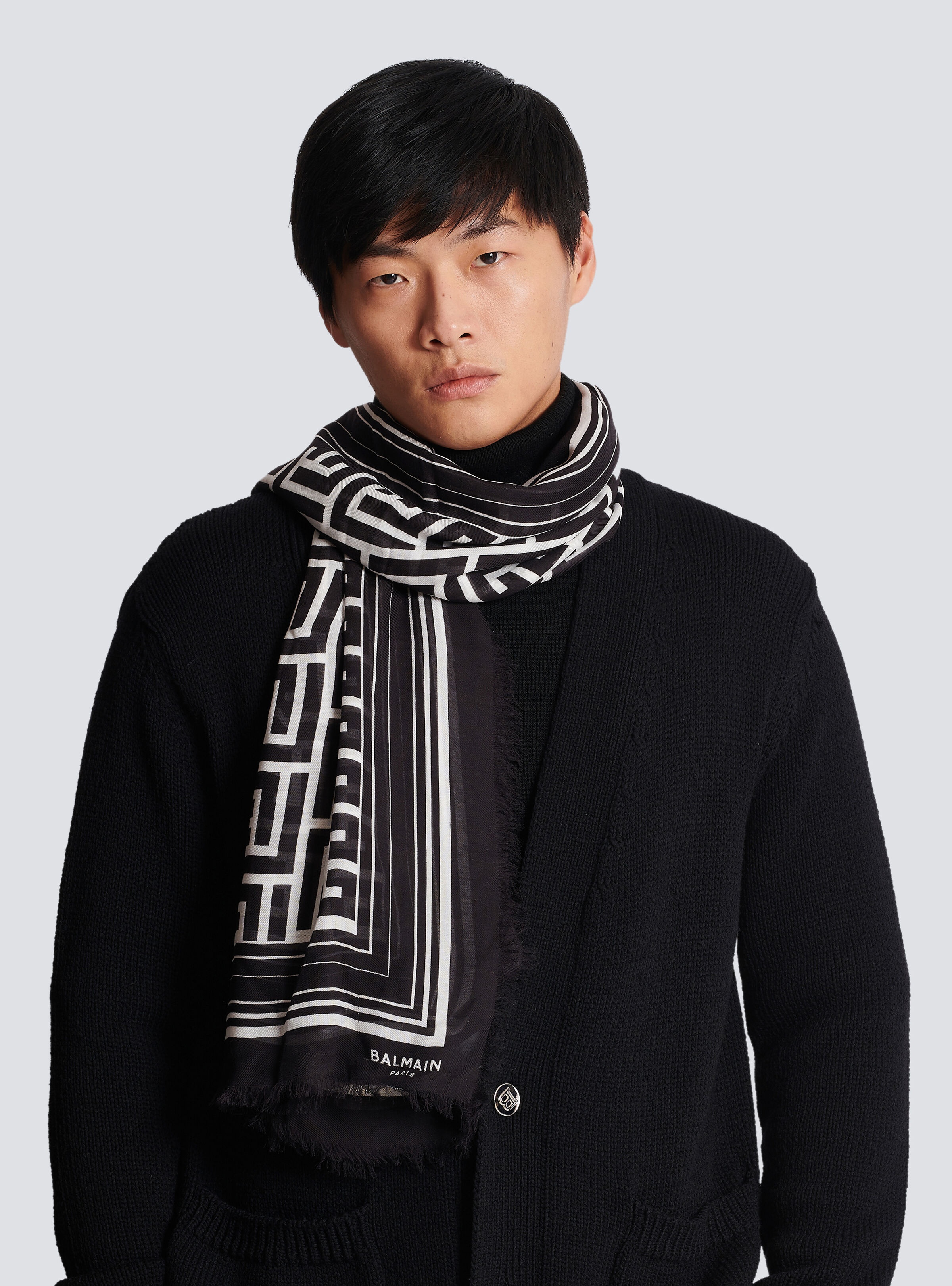 Modal scarf with Balmain monogram pattern - 2