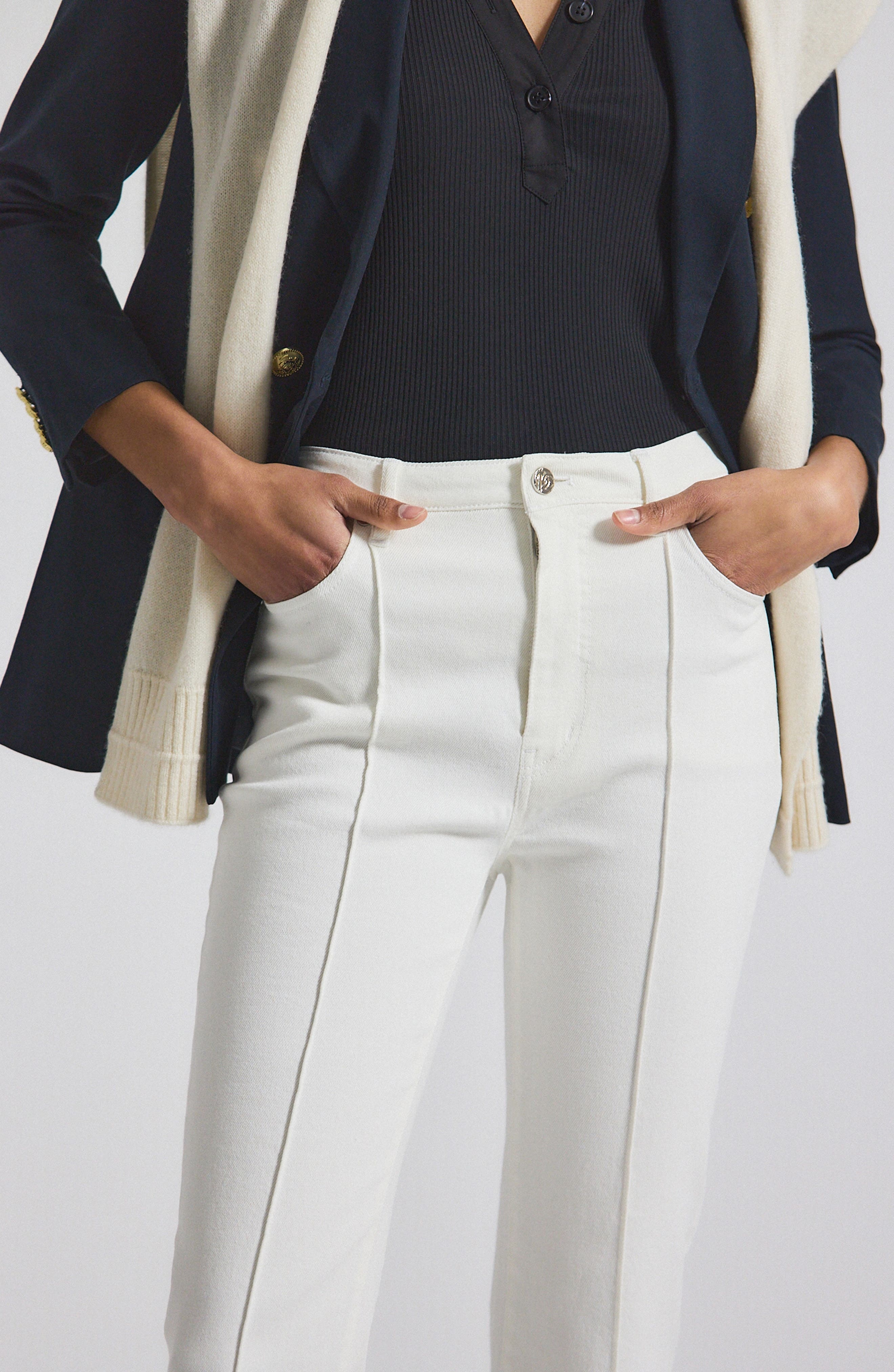 Derek Lam 10 Crosby Perce Pintuck Pleat Comfort Stretch Crop Jeans in Blanc De Blanc at Nordstrom - 4