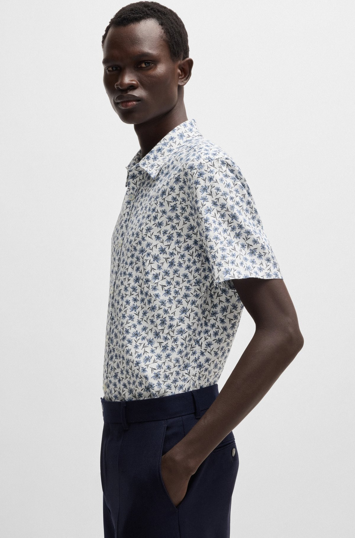 SLIM-FIT SHIRT IN FLORAL-PRINT STRETCH LINEN - 6