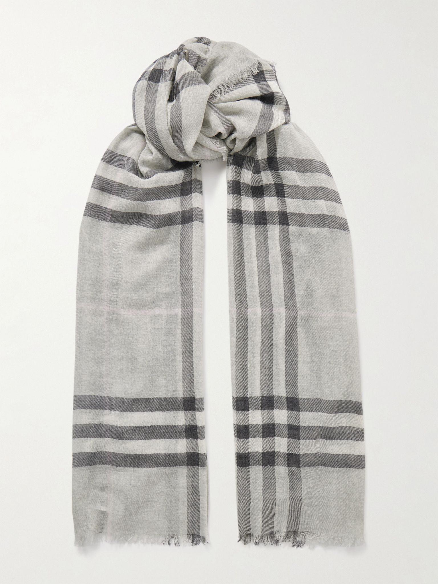 Fringed checked wool scarf Gray - 1