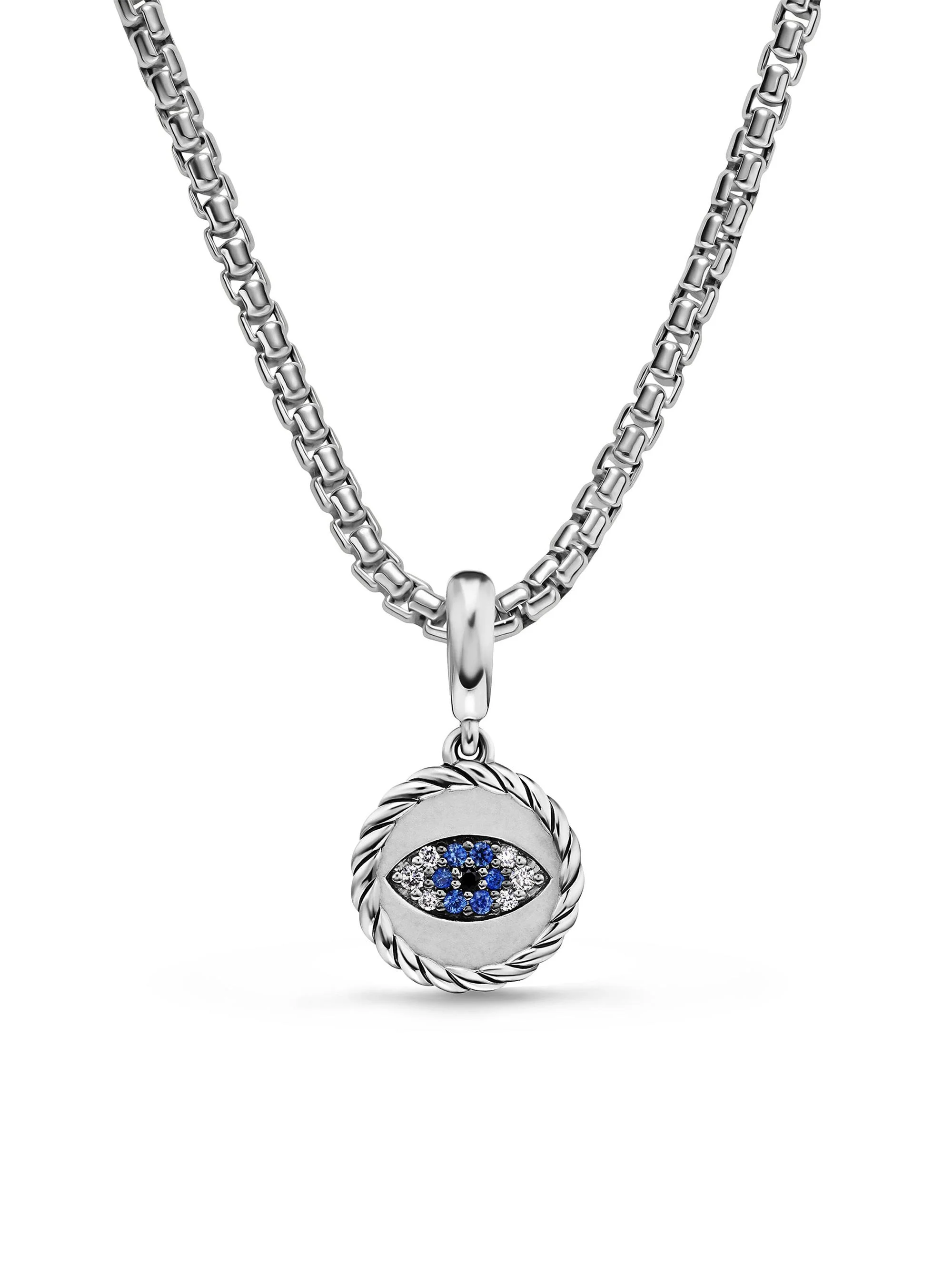 Women's Evil Eye Amulet in Sterling Silver with Light Blue Sapphires, Black Diamonds and Diamonds, 1 - 1