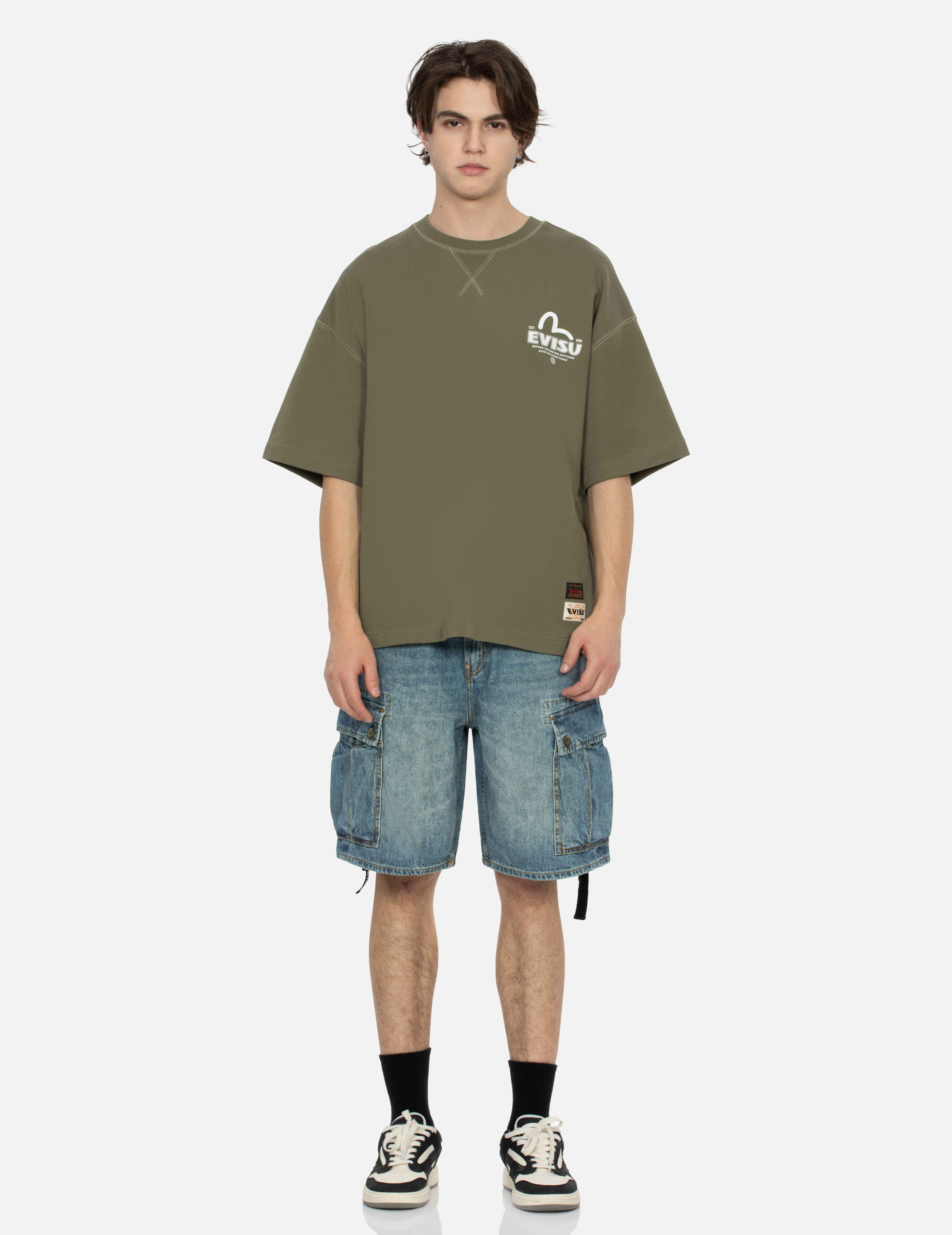 SEAGULL PRINT RELAX FIT DENIM SHORTS - 5