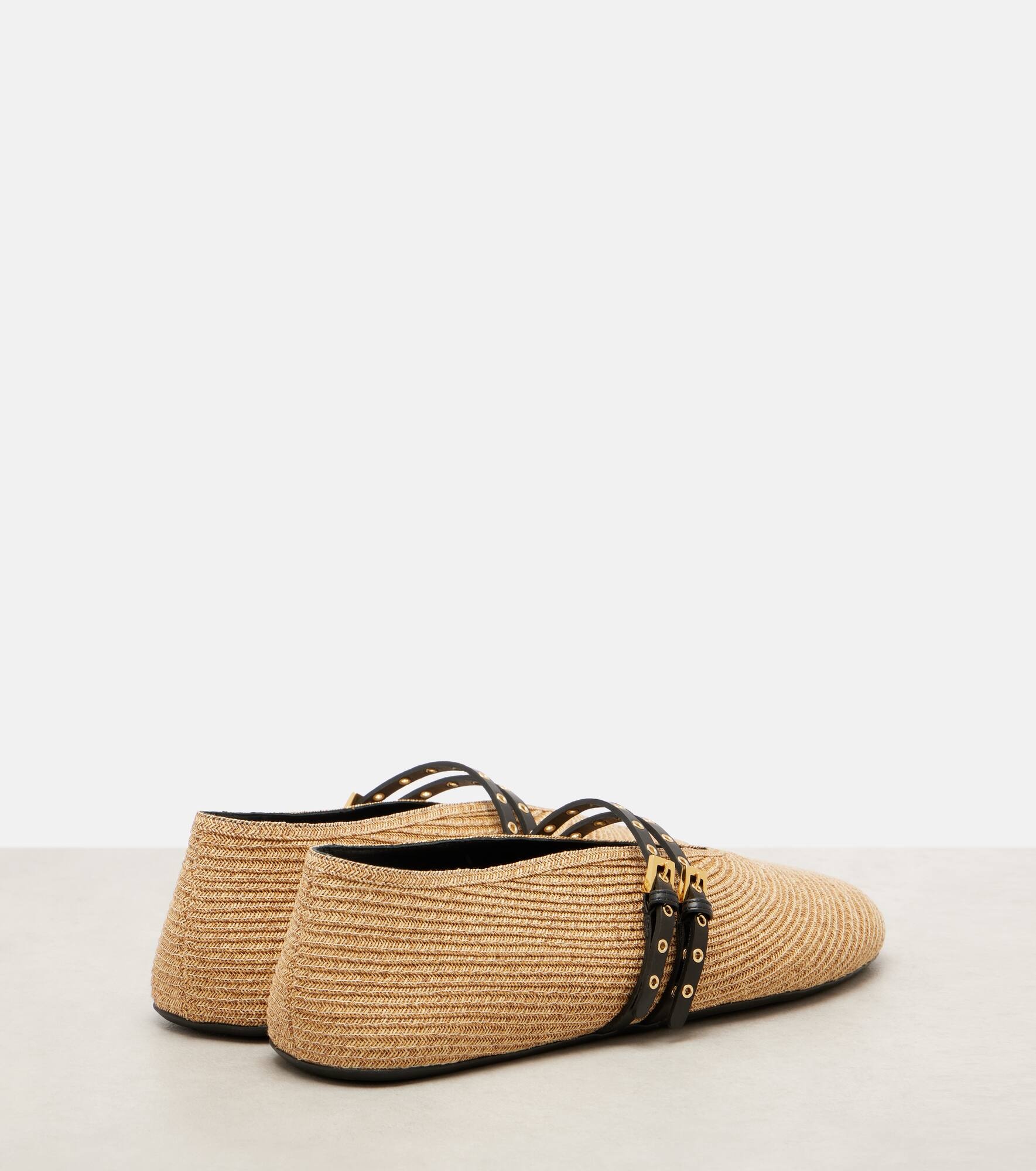 Leather-trimmed straw ballet flats - 2