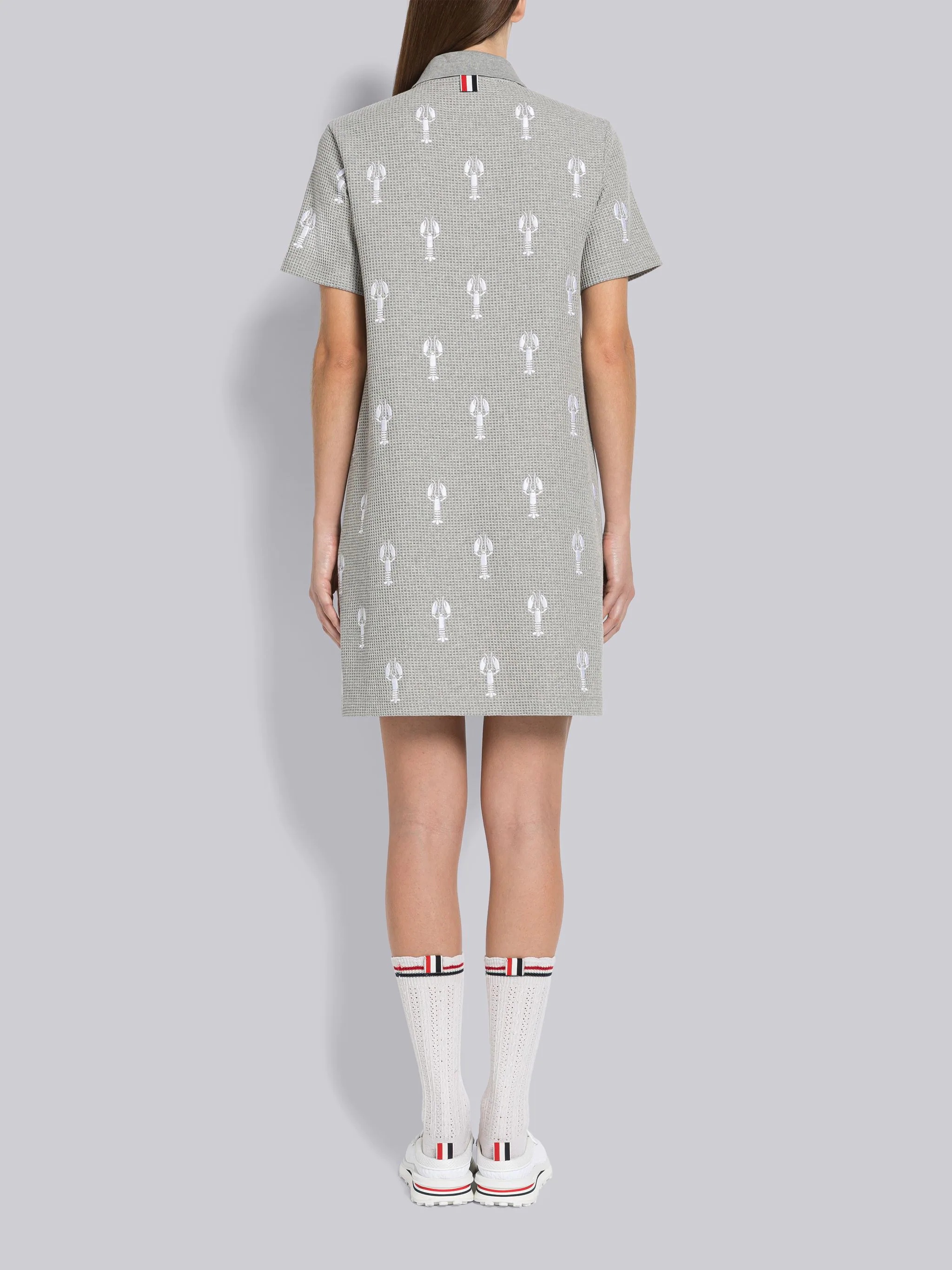 Textured Check Lobster Half Drop Short Sleeve Polo Dress - 3