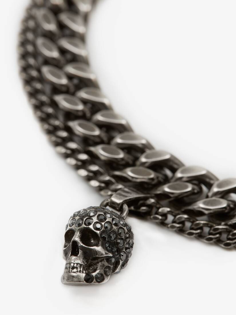 Men's Pave Skull Chain Bracelet in Antique Silver - 3