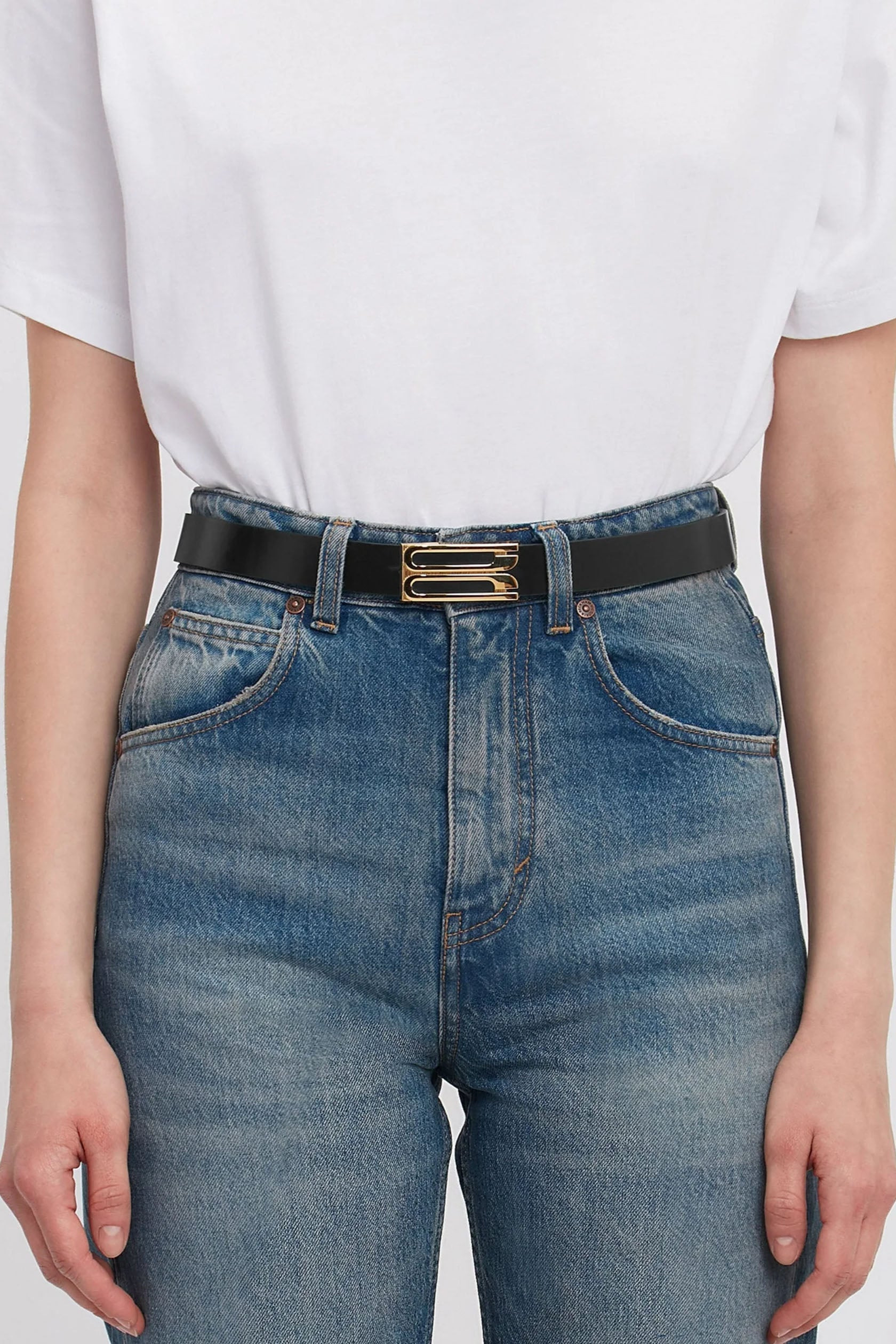 Frame Belt In Black Glossed Leather - 2