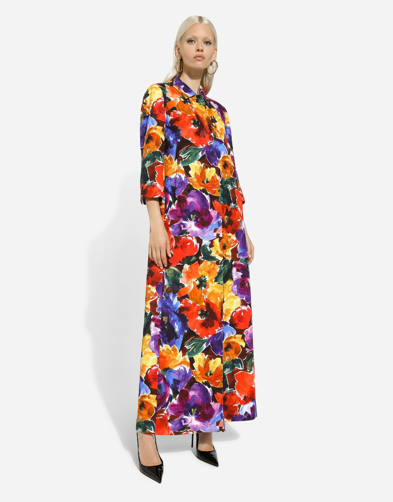 Long brocade coat with abstract flower print 5