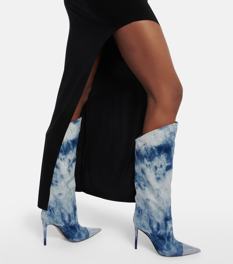 Tie-dye denim knee-high boots 4