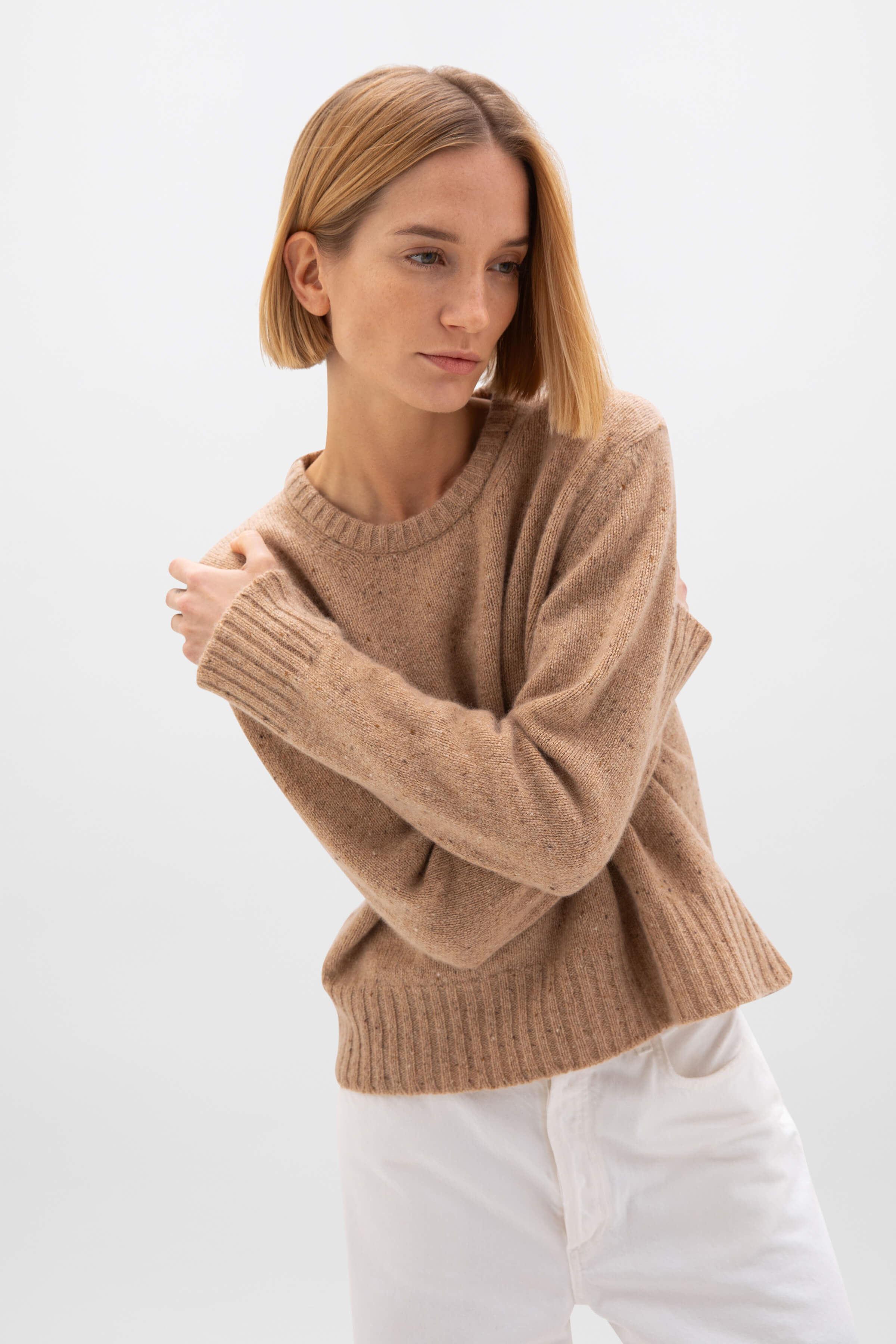 Cropped Donegal Cashmere Camel Jumper - 2