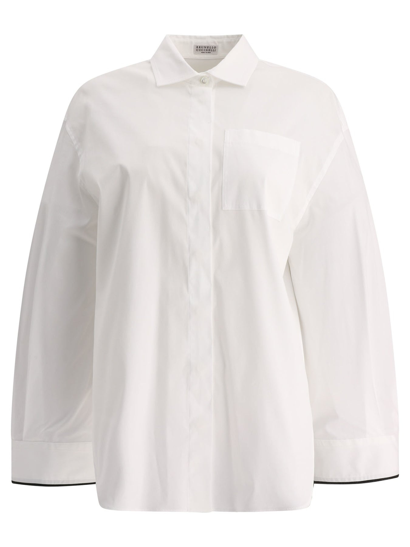Poplin Shirt With Shiny Cuff Details Shirts White - 1