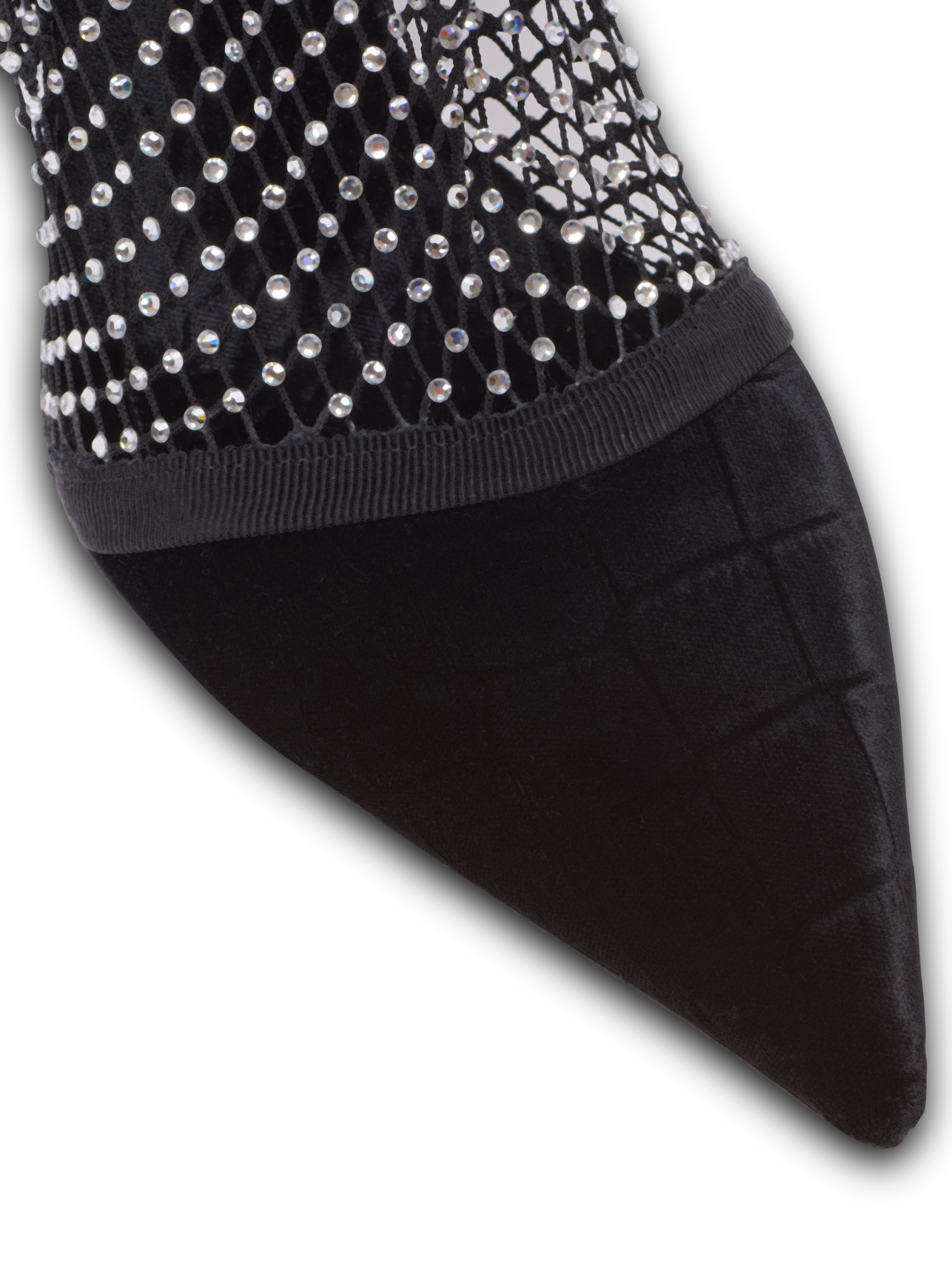 Mesh heeled ankle boots with velvet and rhinestones - 4