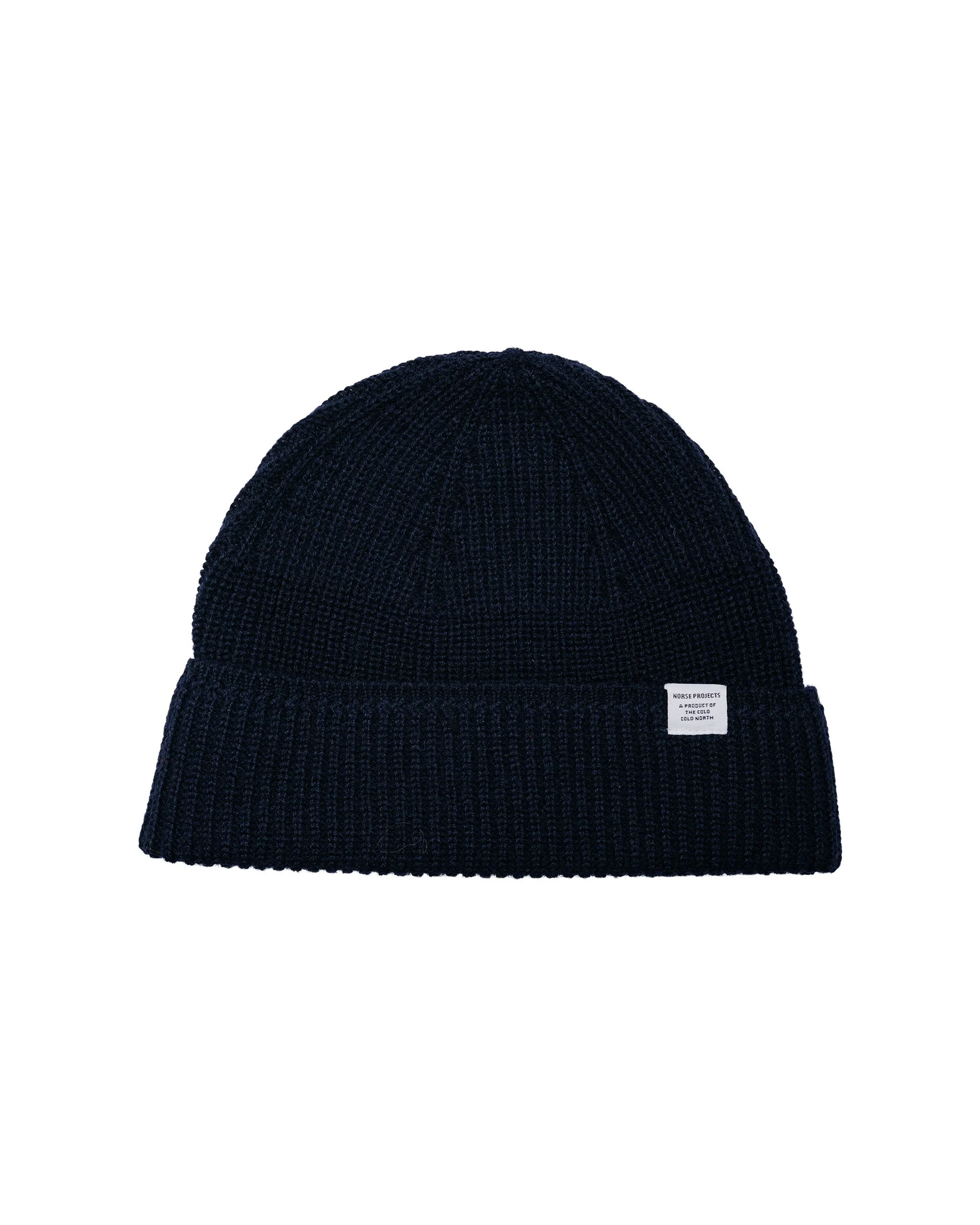 Wool Cotton Rib Beanie Dark Navy - 1