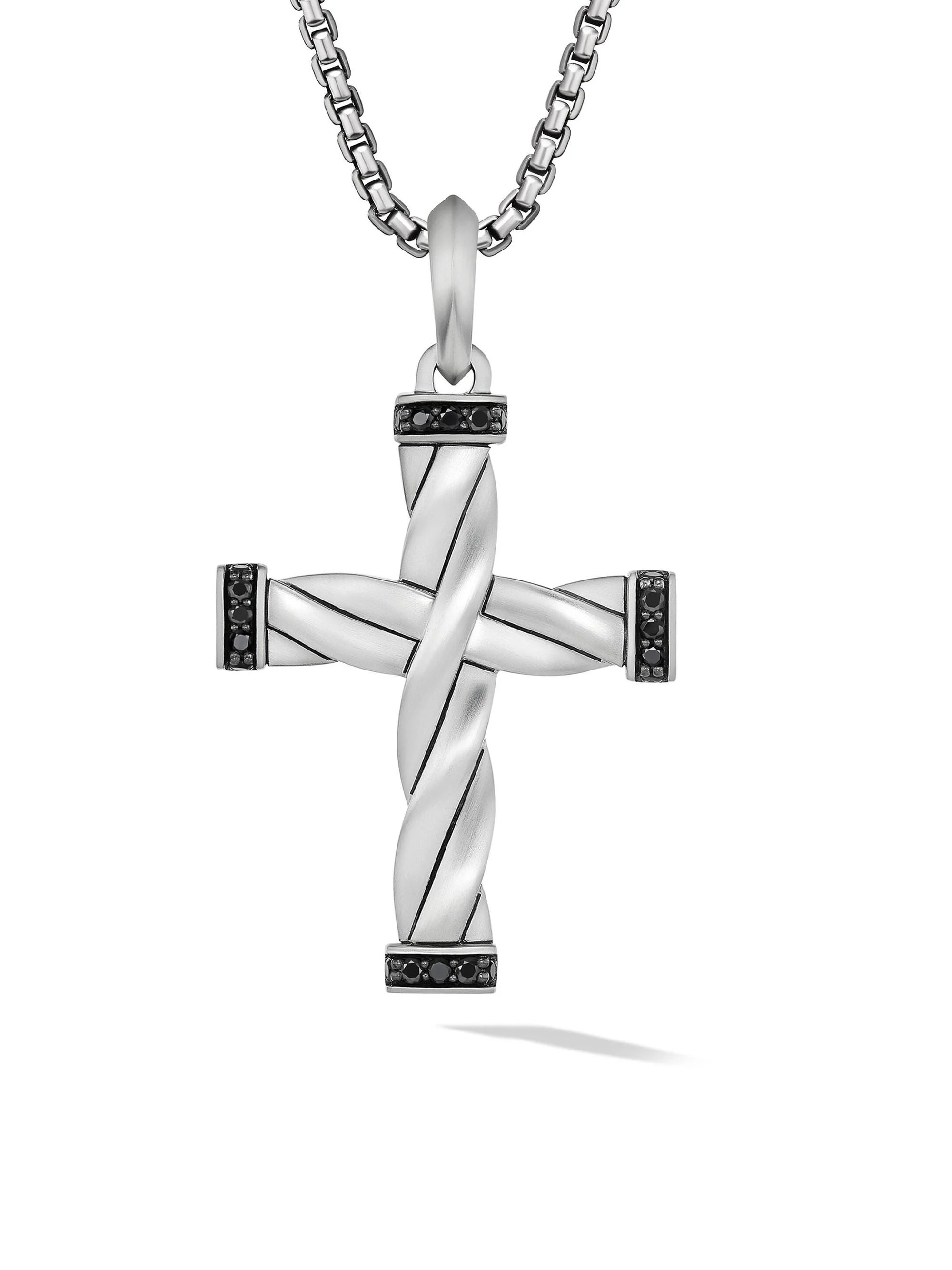 Men's DY Helios Cross Pendant in Sterling Silver - Black Diamond - 1