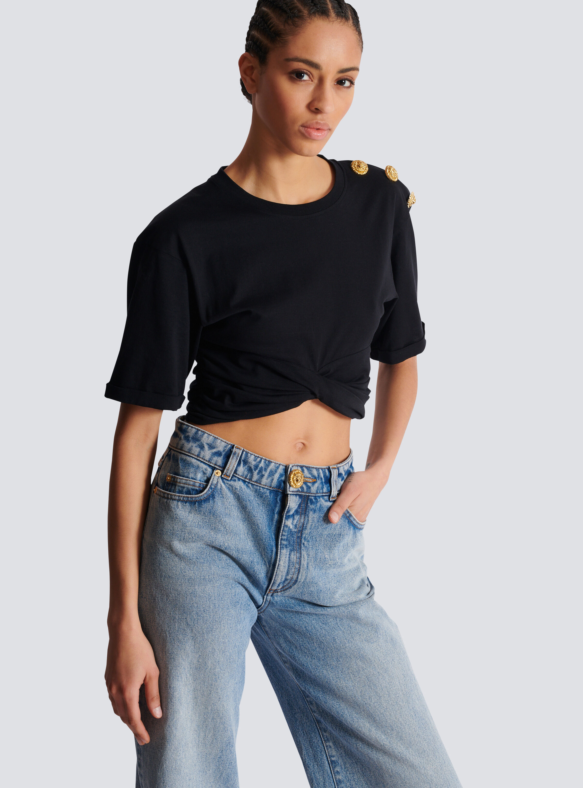 Cropped tie T-shirt - 7