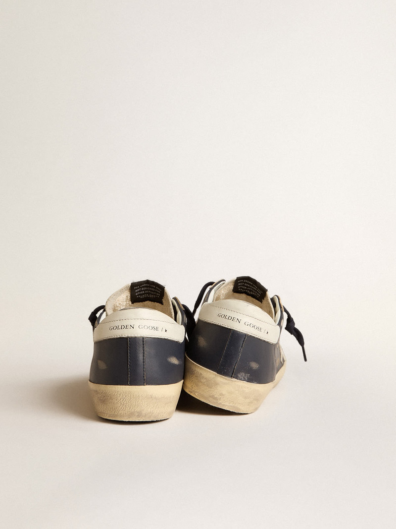 Golden Goose Super-Star in blue nappa leather with white leather star and heel tab outlook