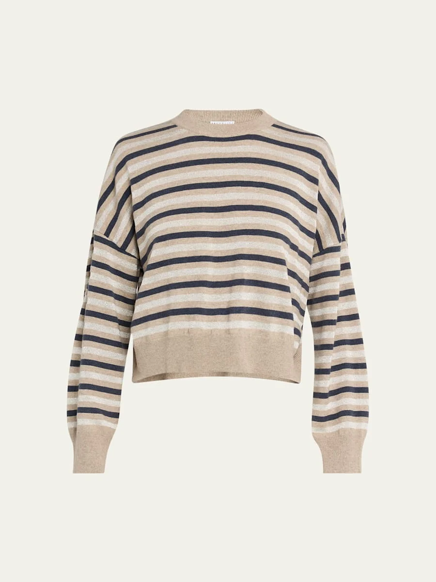 Shimmering Striped Wool-Cashmere Crop Sweater - 1