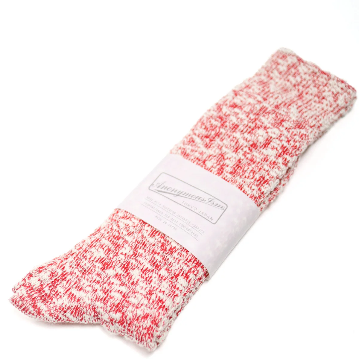 Light Weight Slub Crew Sock Red - 1