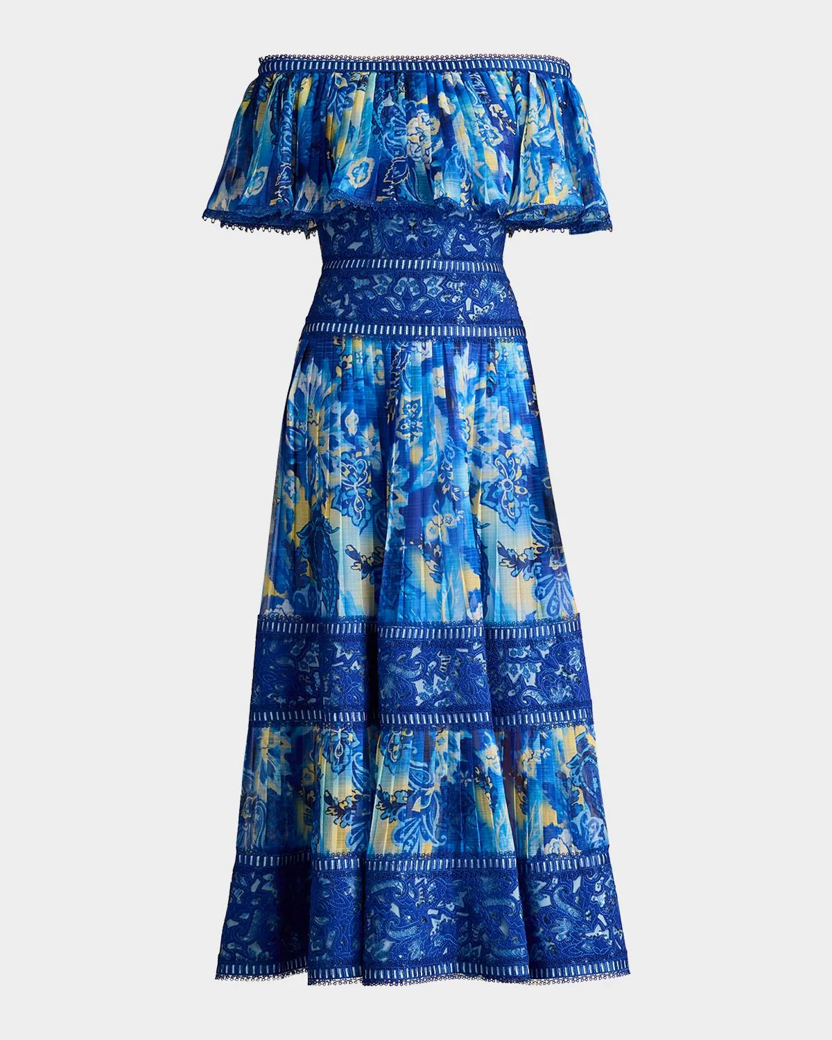 Off-Shoulder Floral-Print & Lace Midi Dress - 1