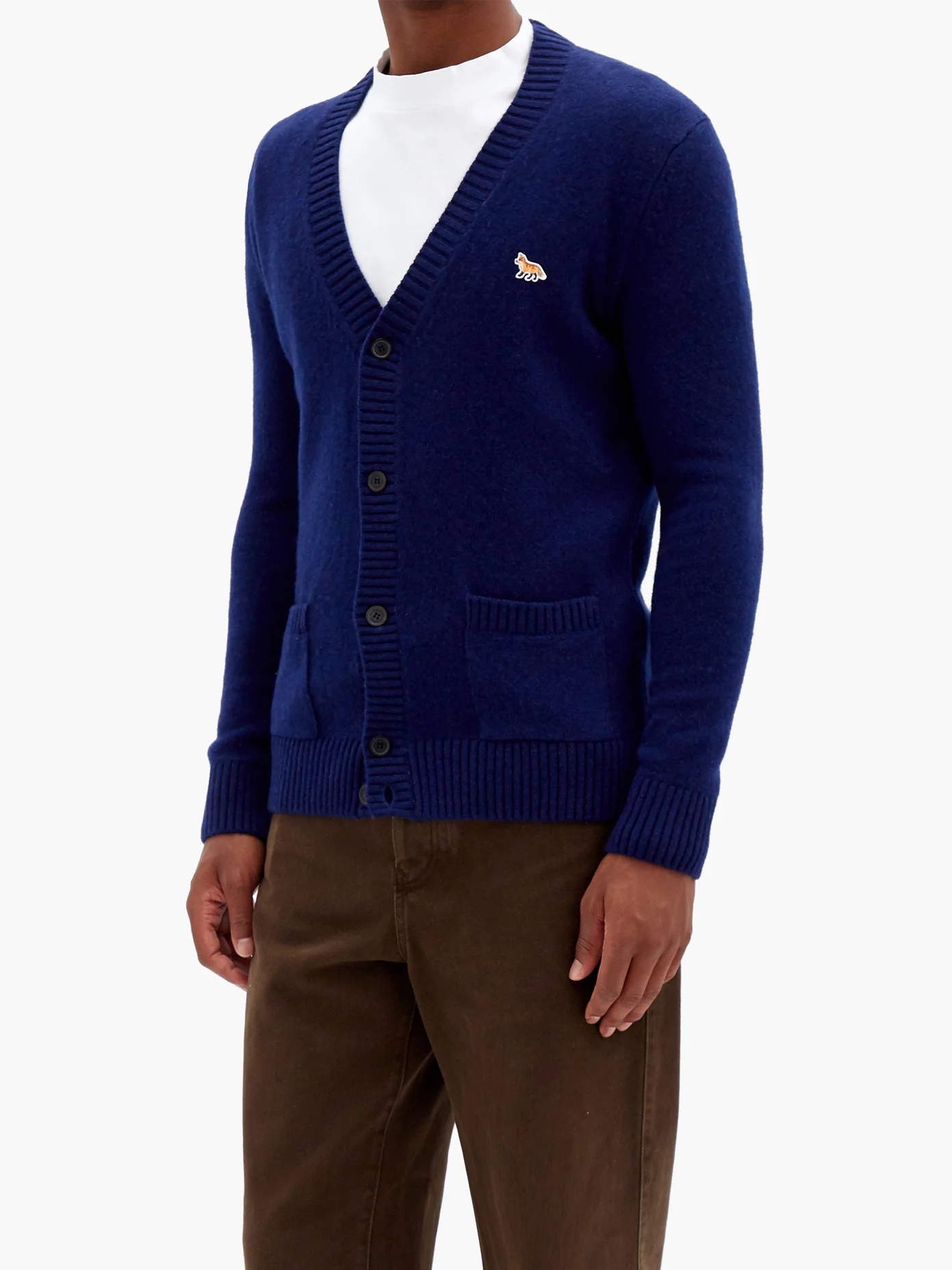 Profile Fox-patch lambswool cardigan - 6