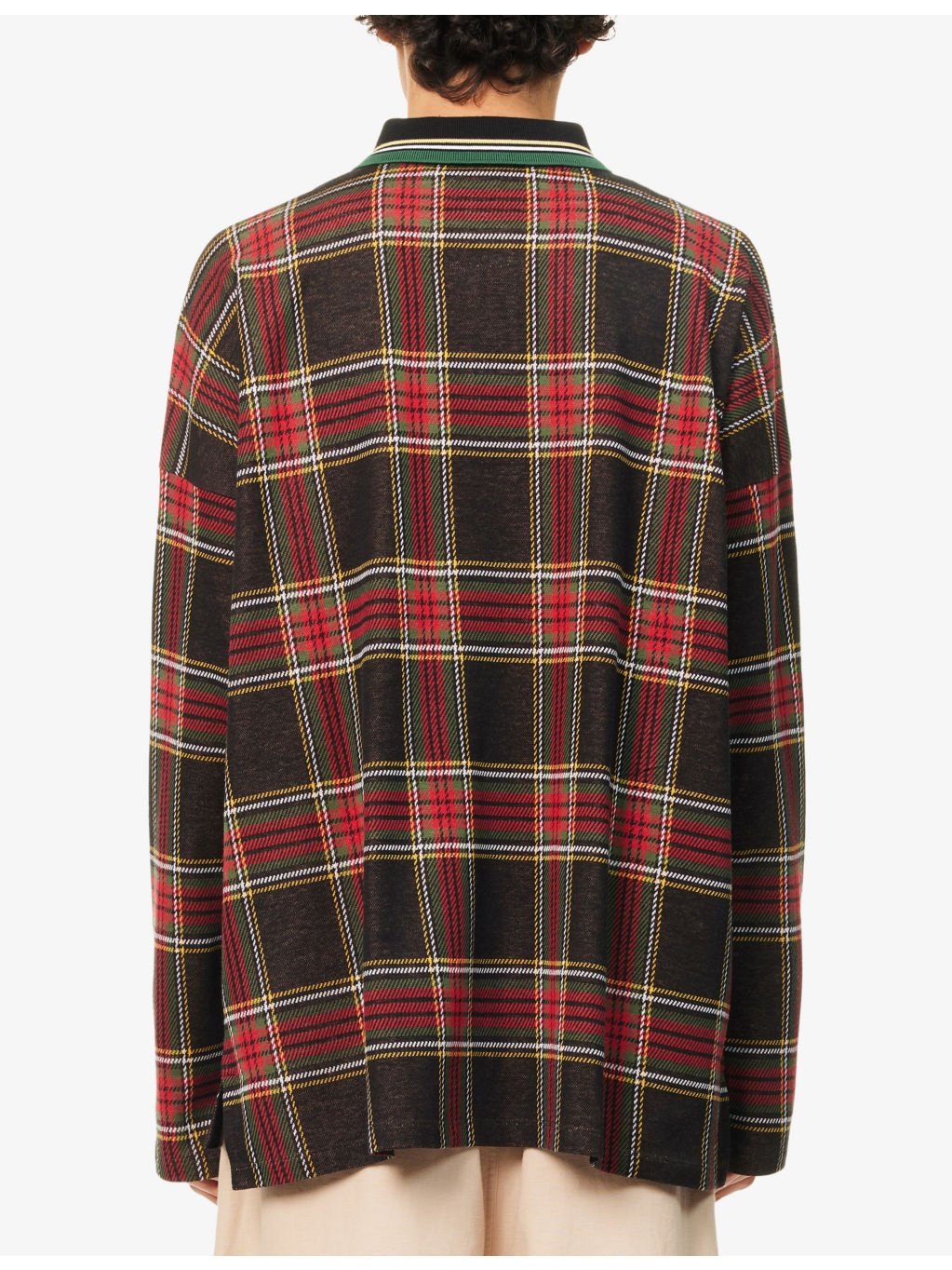 Oversized Tartan Cotton-Jersey Polo Top - 4