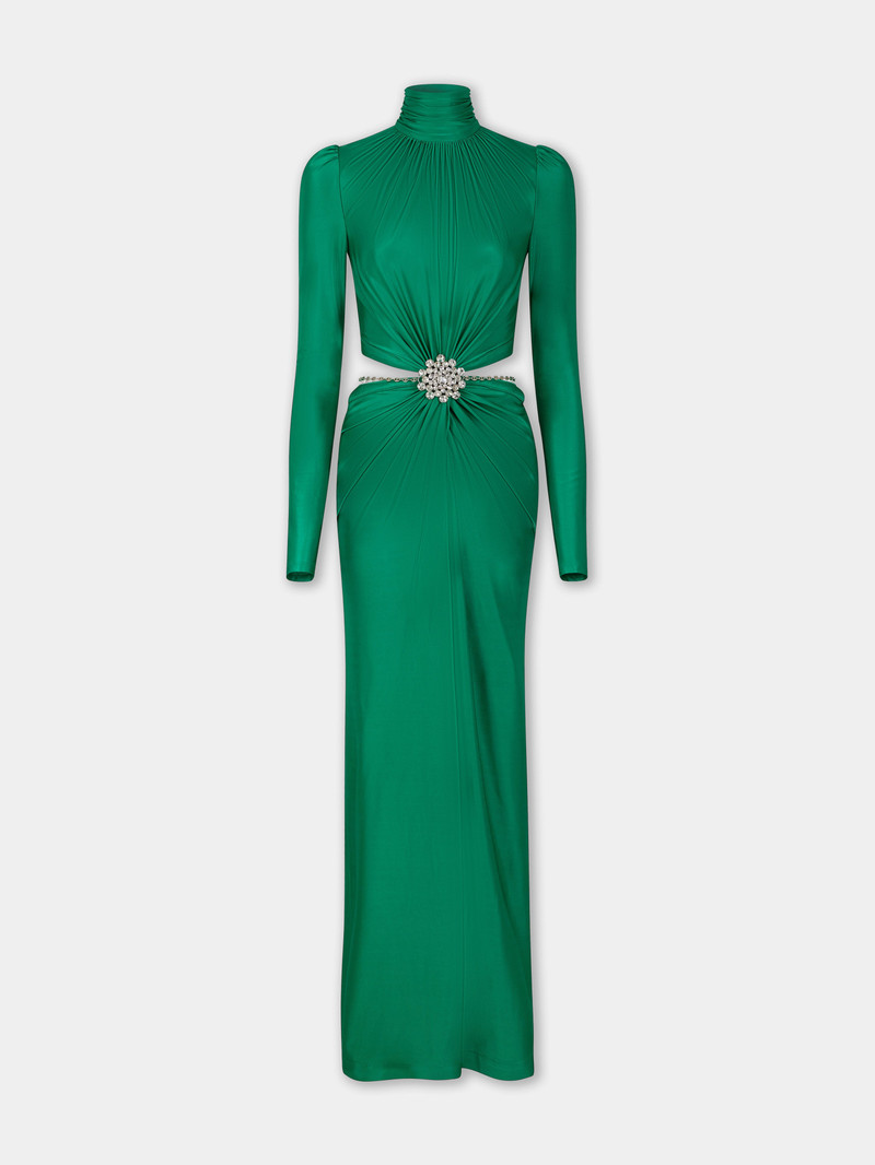 LONG BACKLESS GREEN DRESS 1