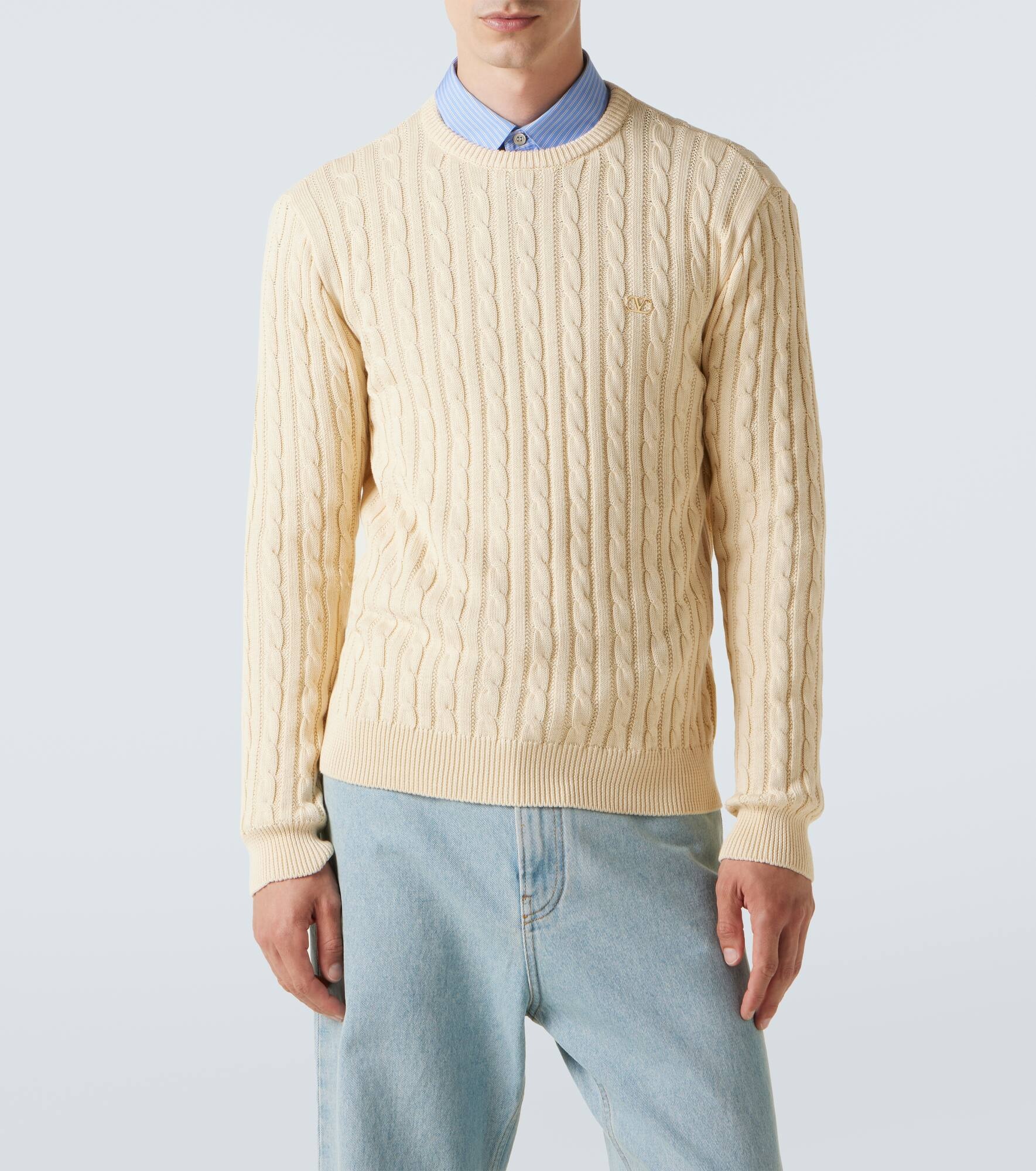 VLogo cable-knit cotton sweater - 3