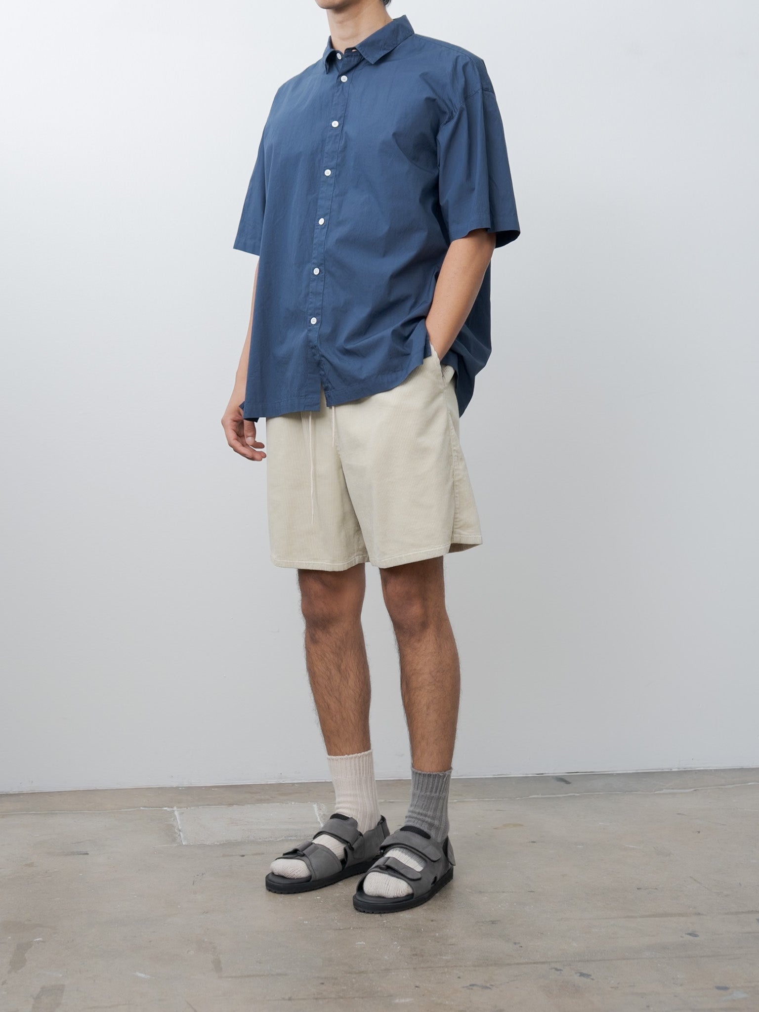 Cotton Lawn Oversized Short Sleeve Shirt - Navy - 3