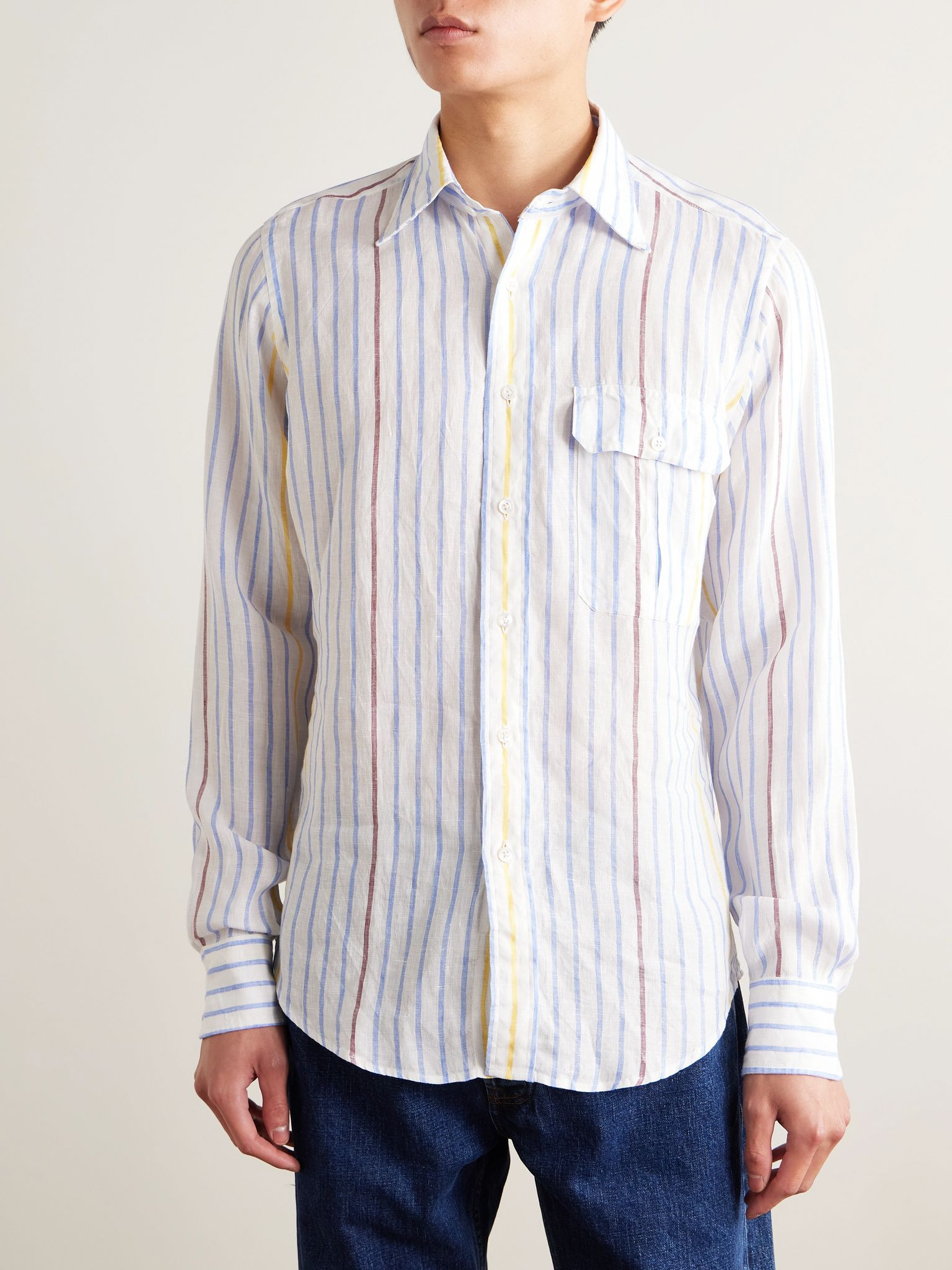 Striped Linen Shirt Blue - 3