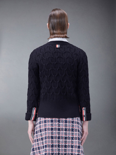 Thom Browne Merino Crisscross Cable Roll Cuff 3/4 Sleeve V-Neck Cardigan outlook