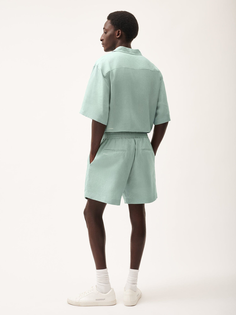 Mens DNA Aloe Linen Mid Length Shorts - Eucalyptus Blue 3