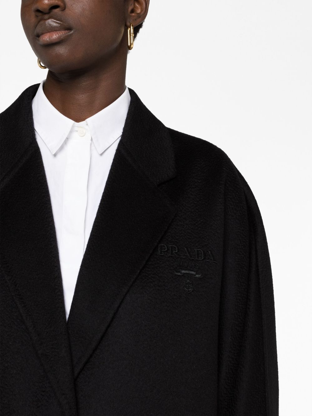 logo-embroidered cashmere coat - 5