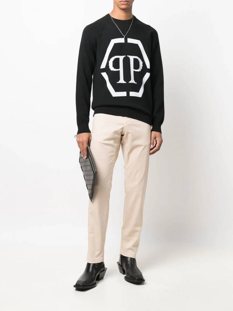 PHILIPP PLEIN intarsia-logo crewneck jumper outlook