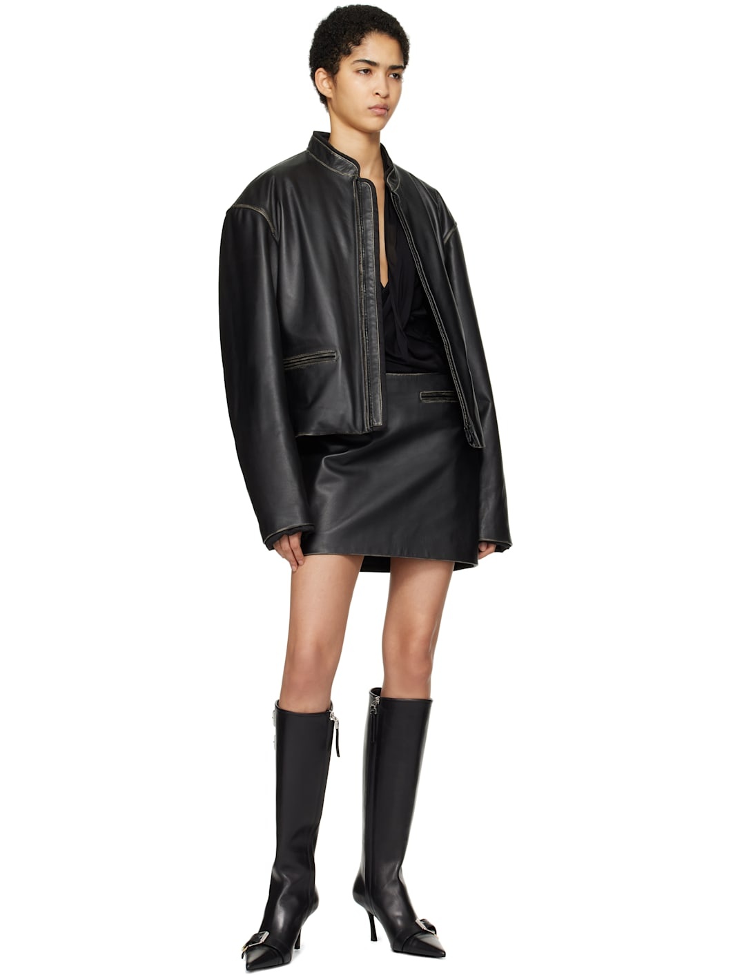 Black "Uma" Leather Biker Jacket - 4