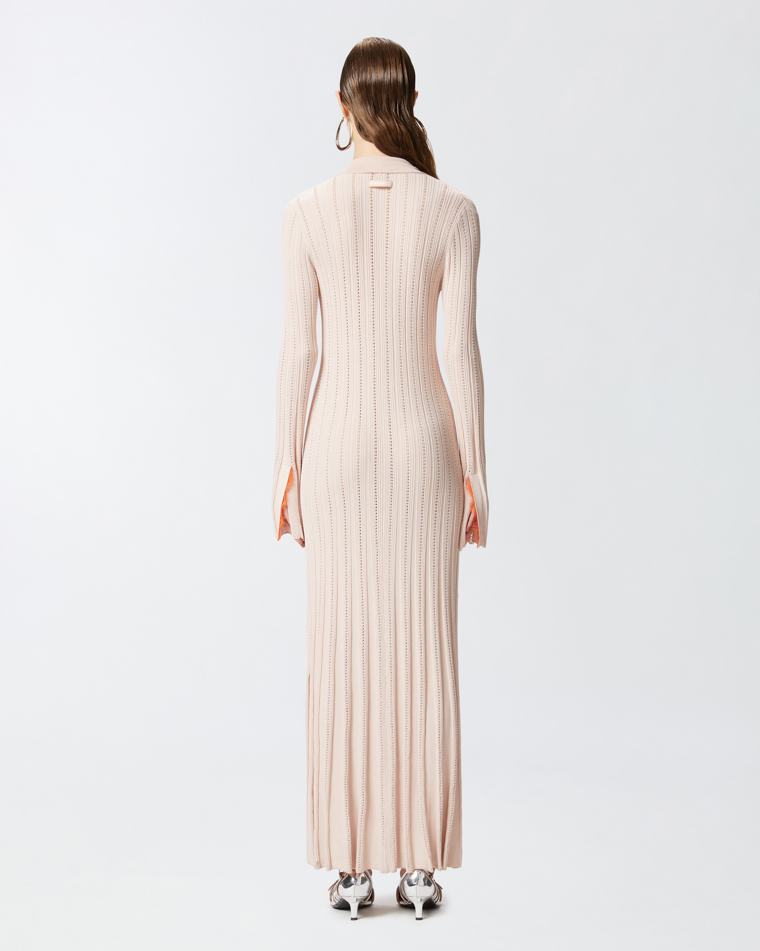 LONG KNIT POLO DRESS WITH OPENWORK - 4