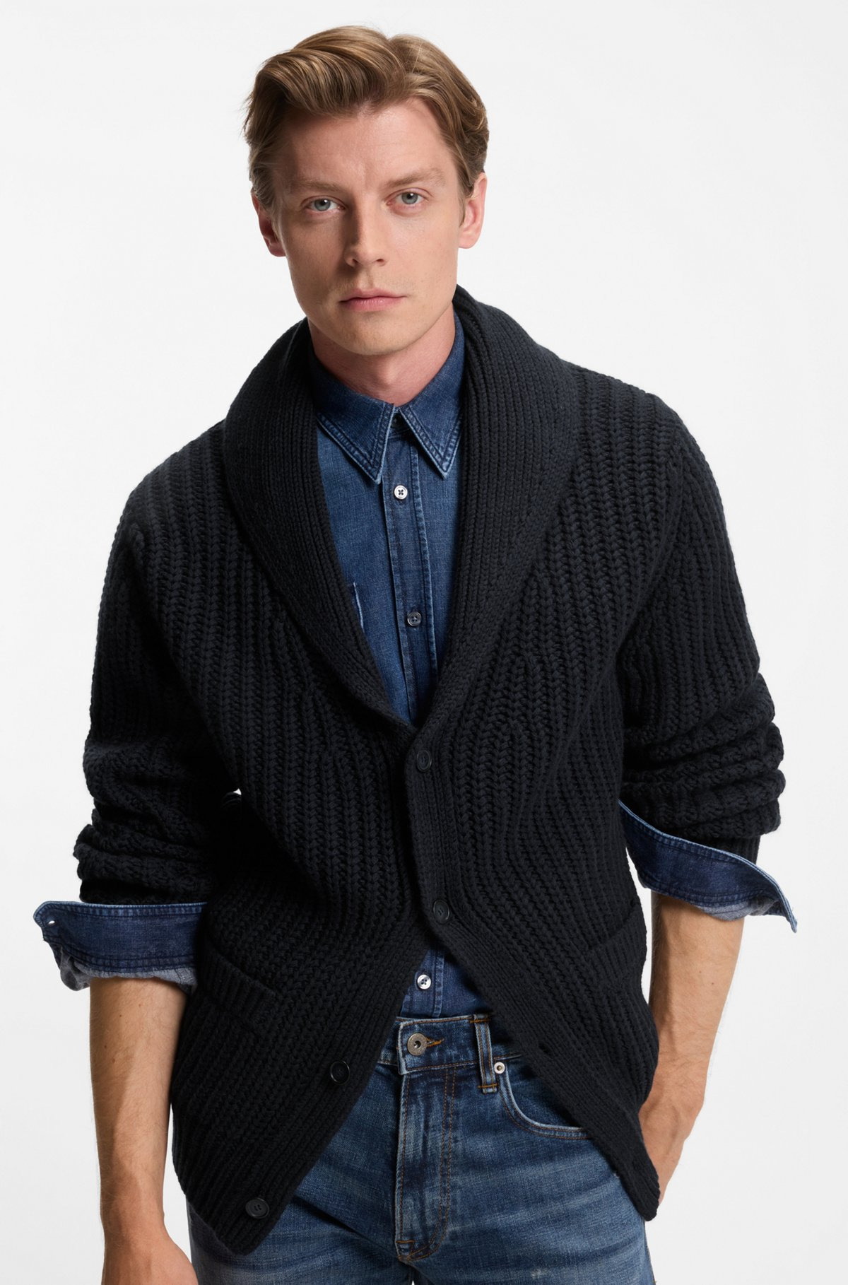 BECKHAM X BOSS RELAXED-FIT CARDIGAN IN WOOL AND CASHMERE - 3