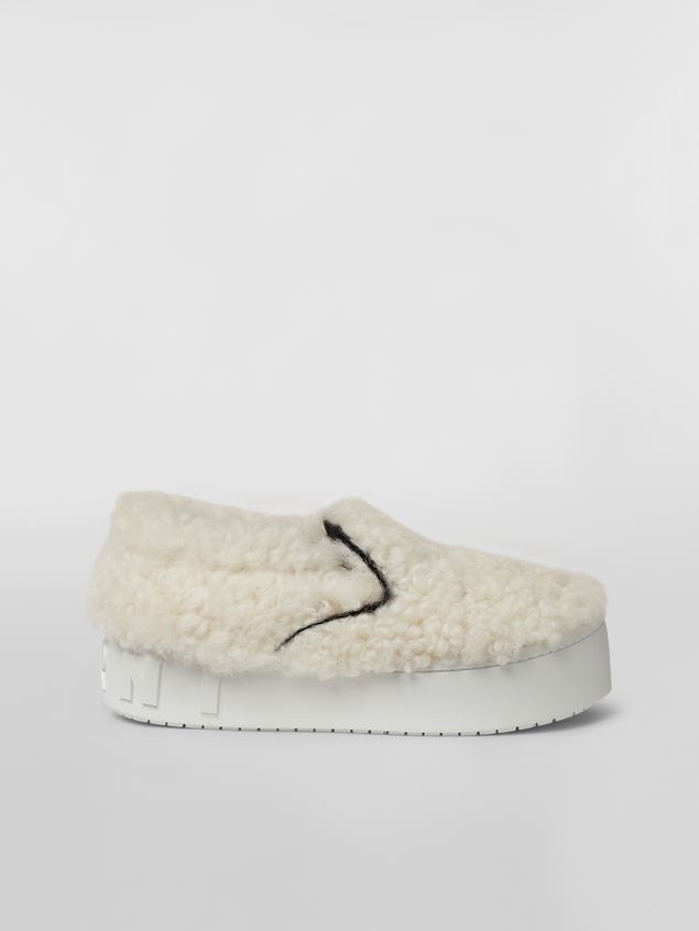 WHITE SHEARLING SLIP-ON SNEAKER WITH MAXI MARNI LOGO - 1