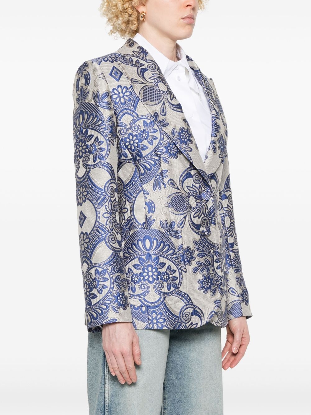 lace-motif single-breasted blazer - 3
