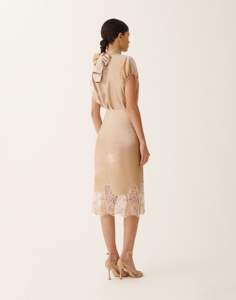 Printed silk twill skirt with lace 4