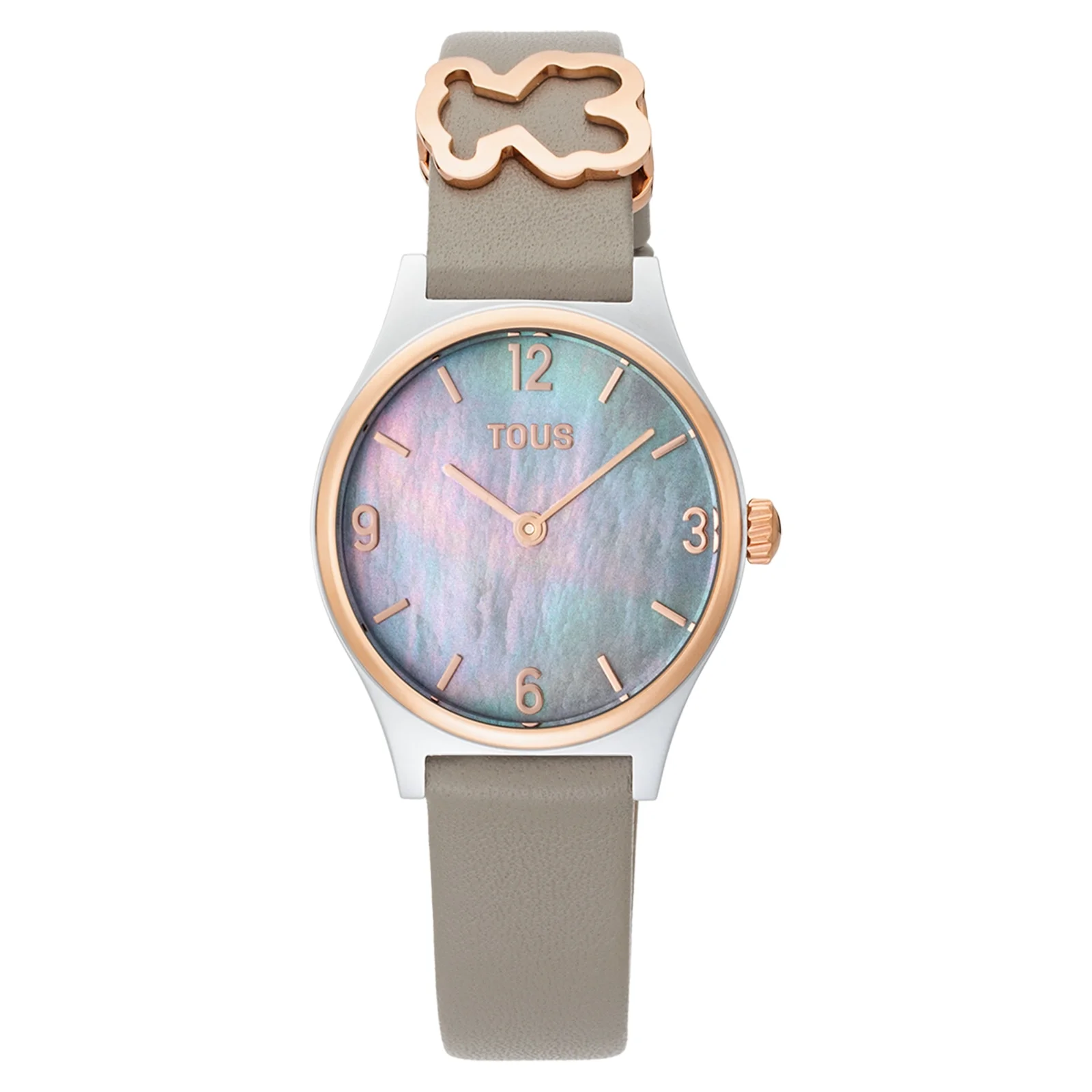 Analog watch with gray leather bracelet, rose-colored steel and mother-of-pearl face Epic Icon - 1