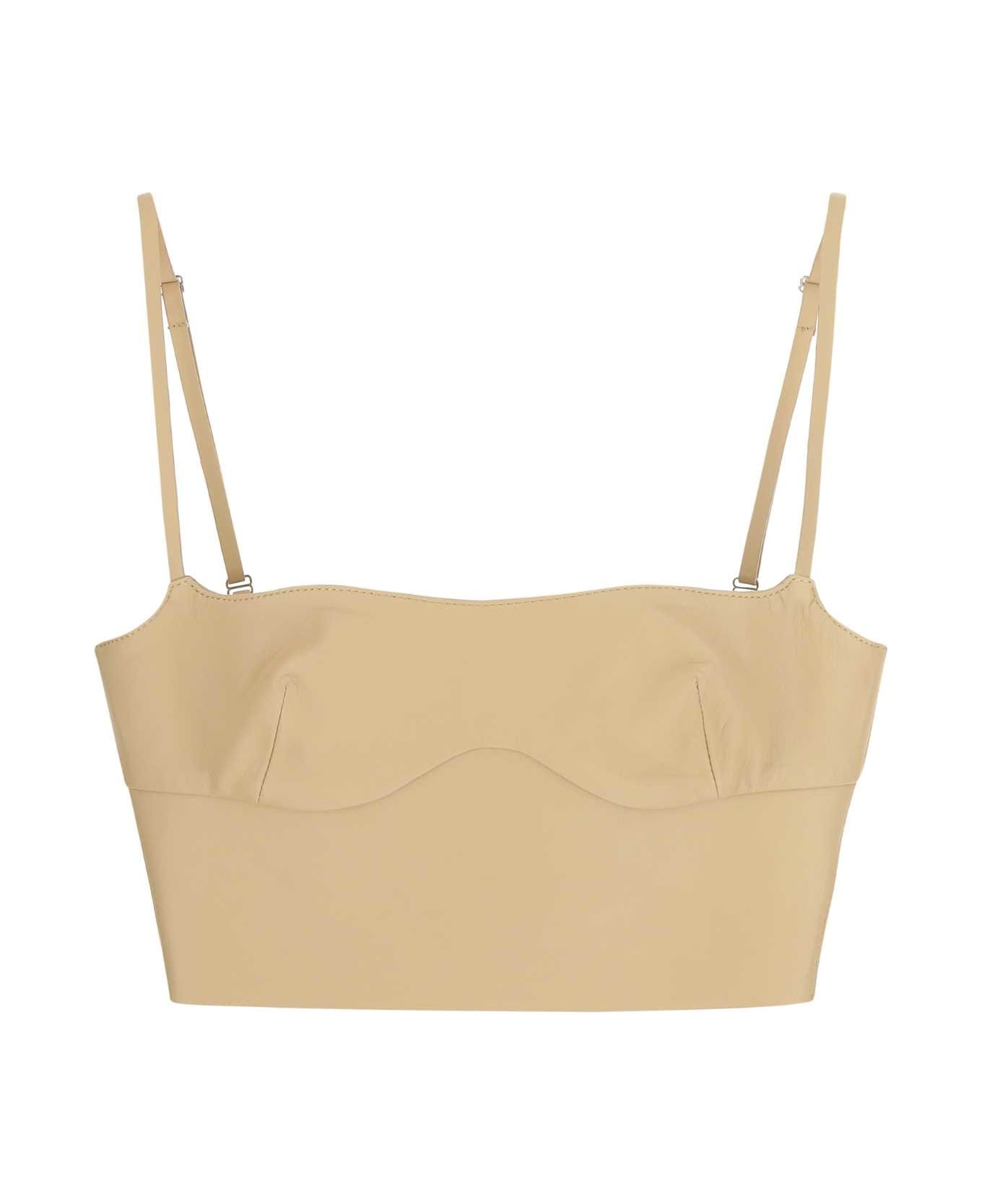 Beige Leather Crop Top - 1