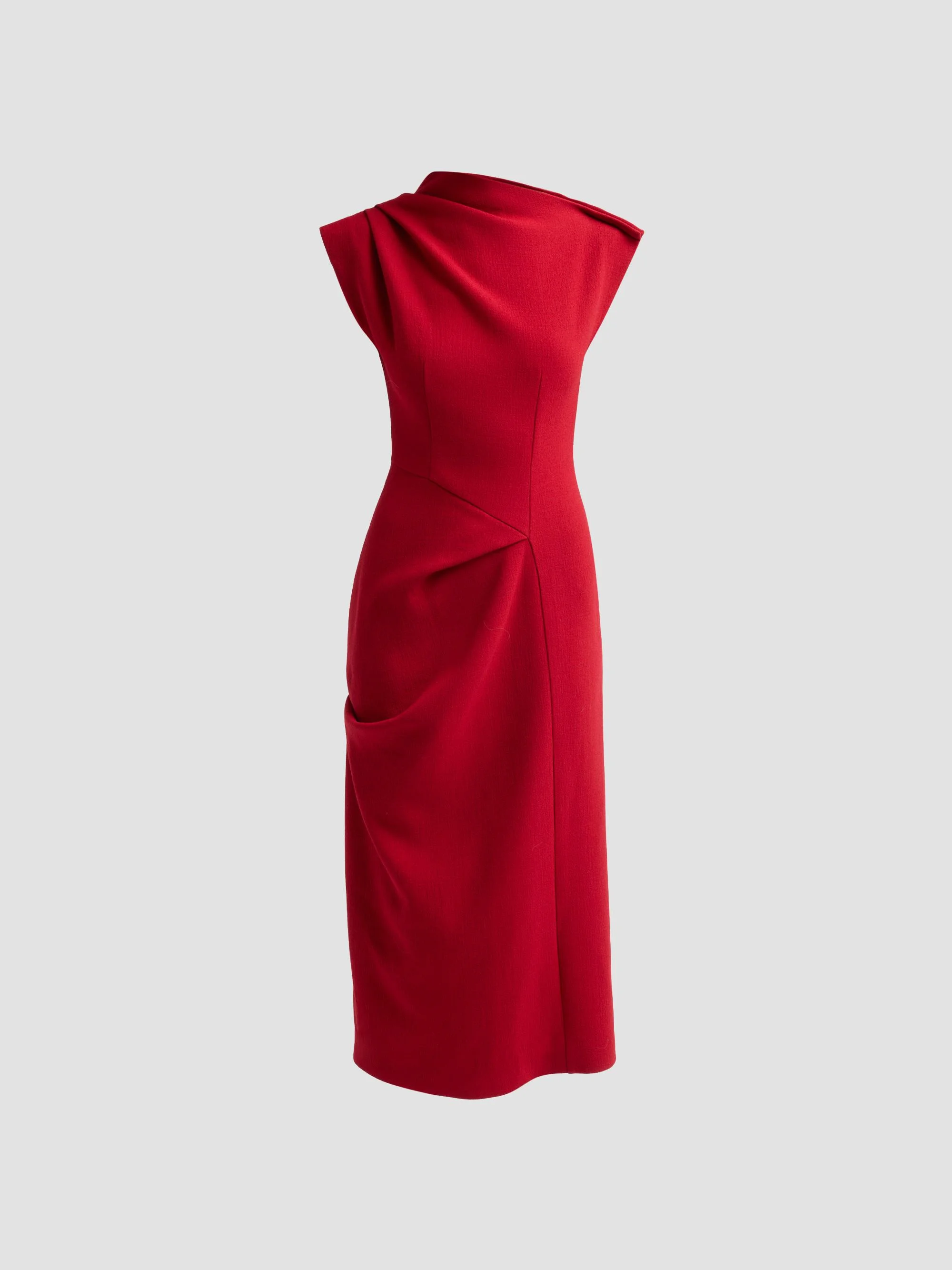Women's Draped Cocktail Midi Dress - Ruby - 1
