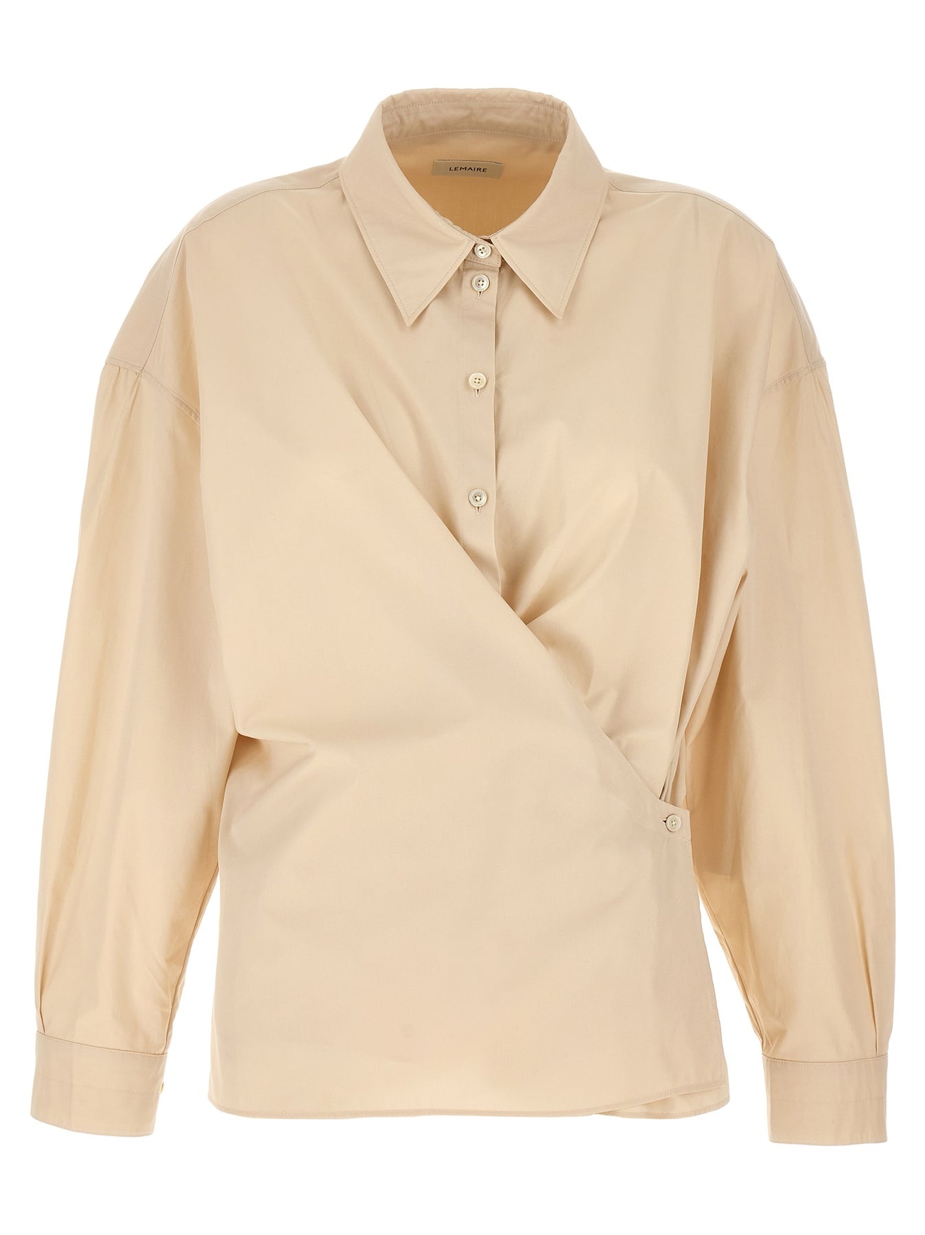 Straight Collar Twisted Shirt, Blouse Beige - 1