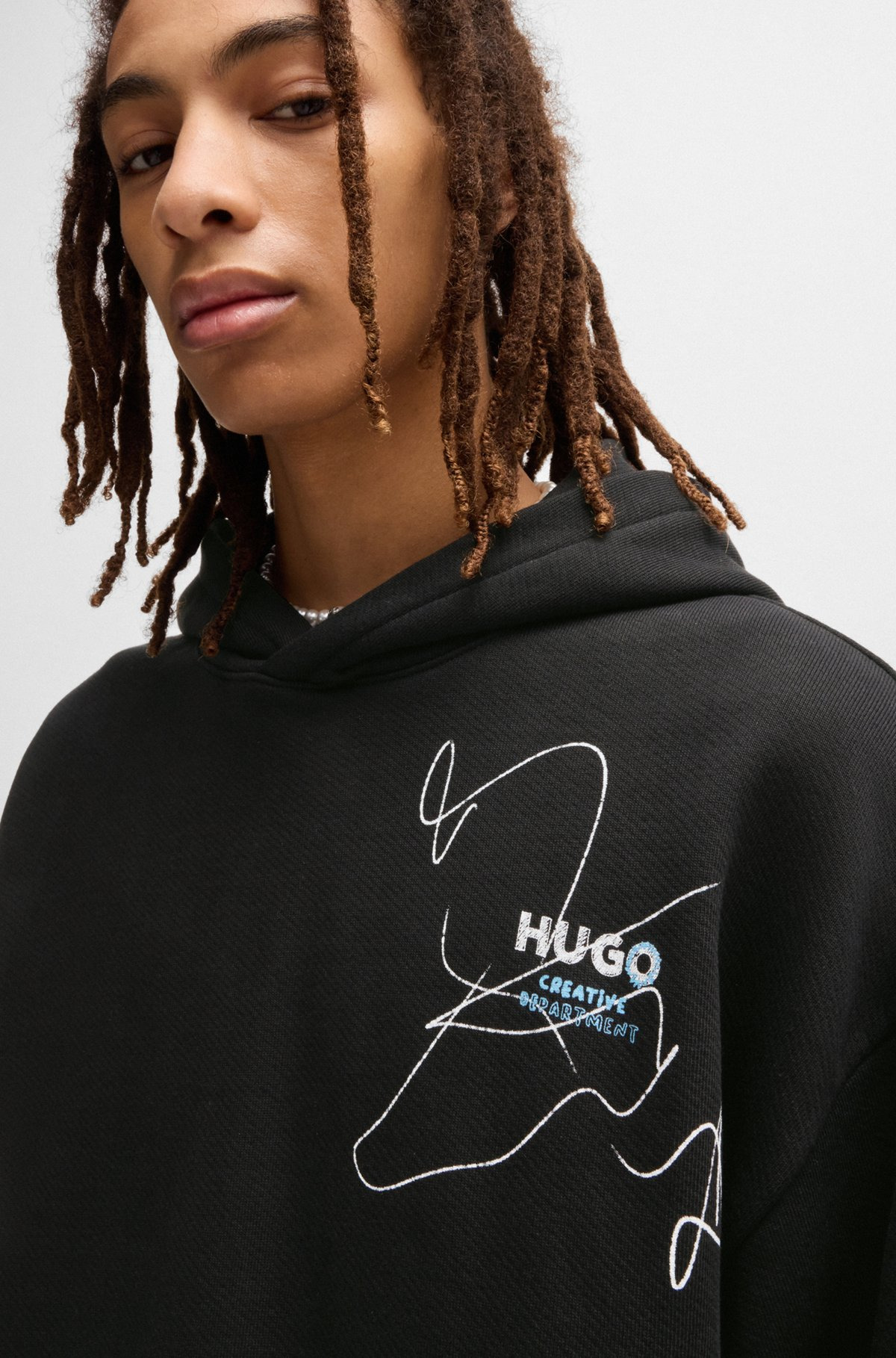 COTTON-TERRY LOOSE-FIT HOODIE WITH SCRIBBLE LOGO - 3